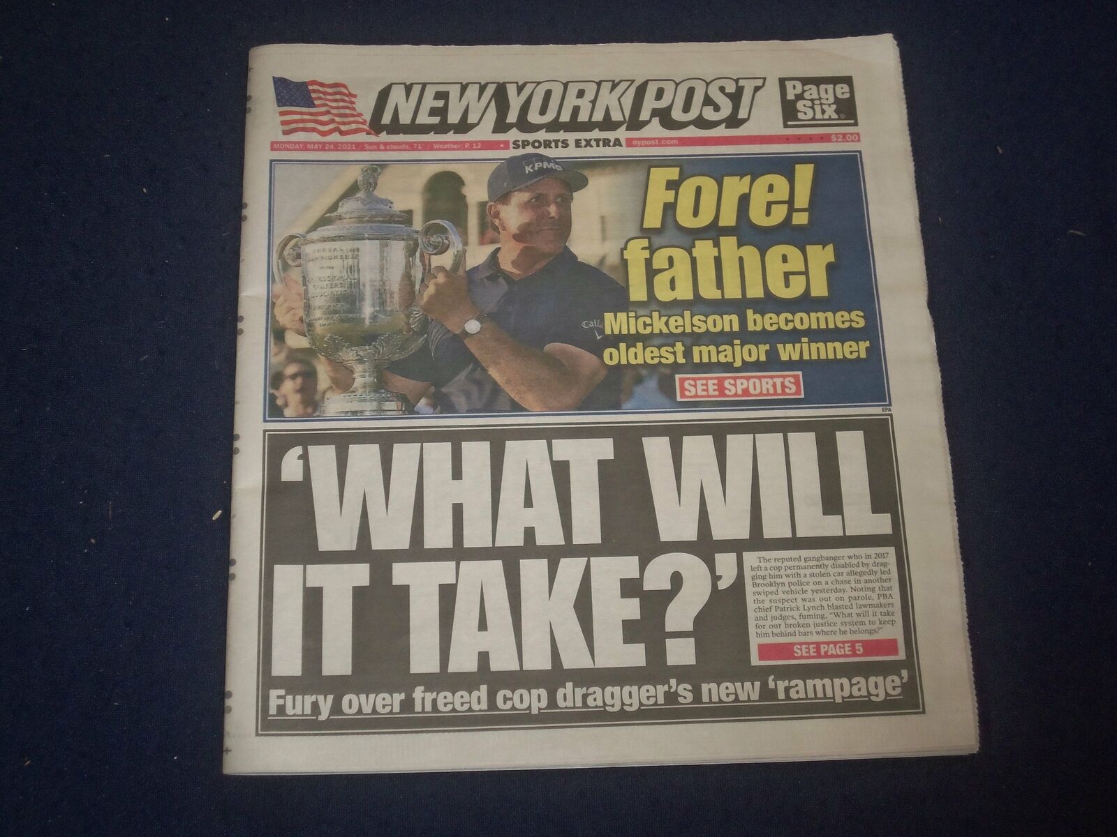 2021 MAY 24 NEW YORK POST NEWSPAPER-PHIL MICKELSON OLDEST 2 WIN PGA CHAMPIONSHIP