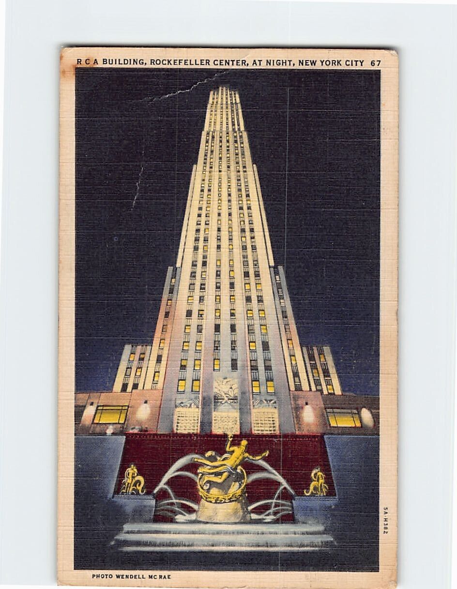 Postcard RCA Building Rockefeller Center At Night New York City New York USA