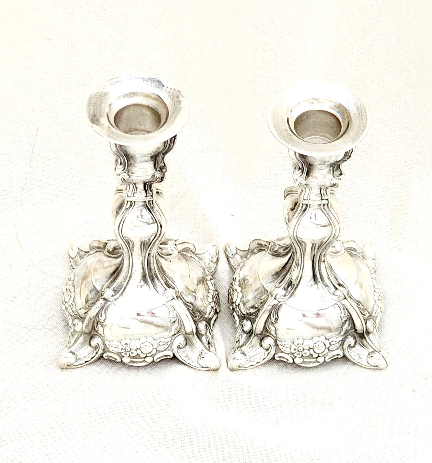 Pair of Small Candle Stick Holders Silver 925 Ben-Yehuda Style Israel 1950s 183g
