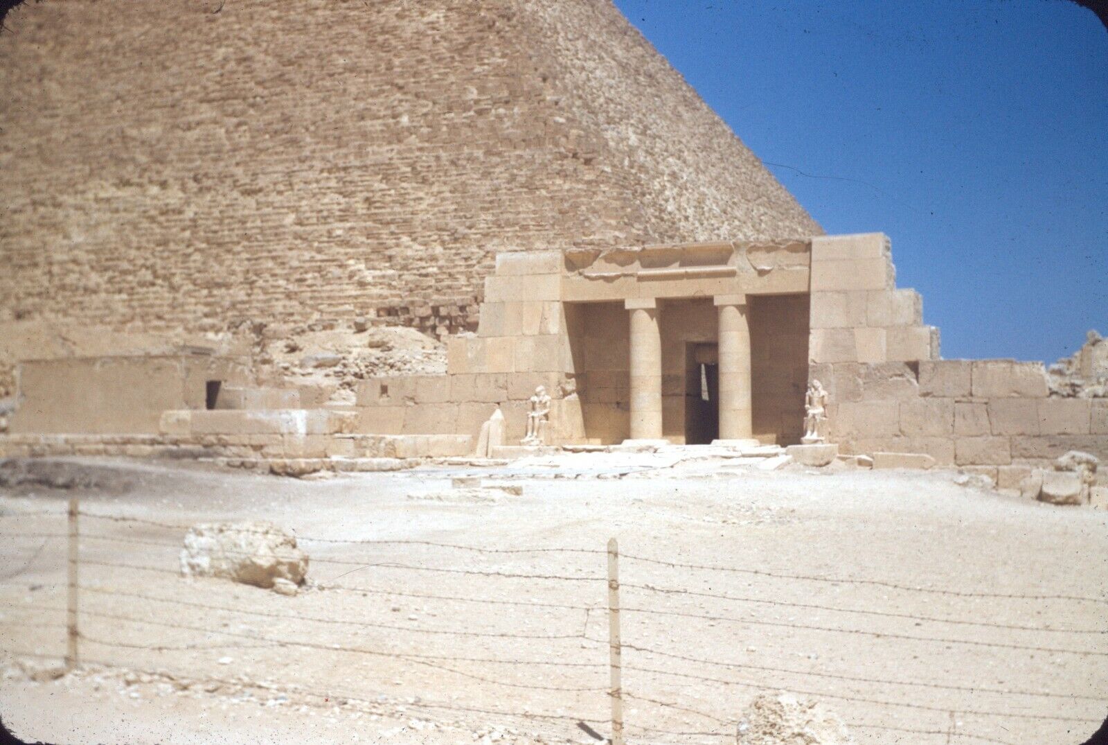 1955 Mortuary Temple Entrance Great Pyramid of Giza Red Border Kodachrome Slide