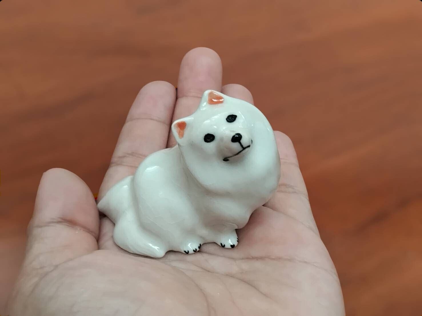 American Eskimo Husky Dog Miniature Figurine Ceramic Hand Painted Collectible