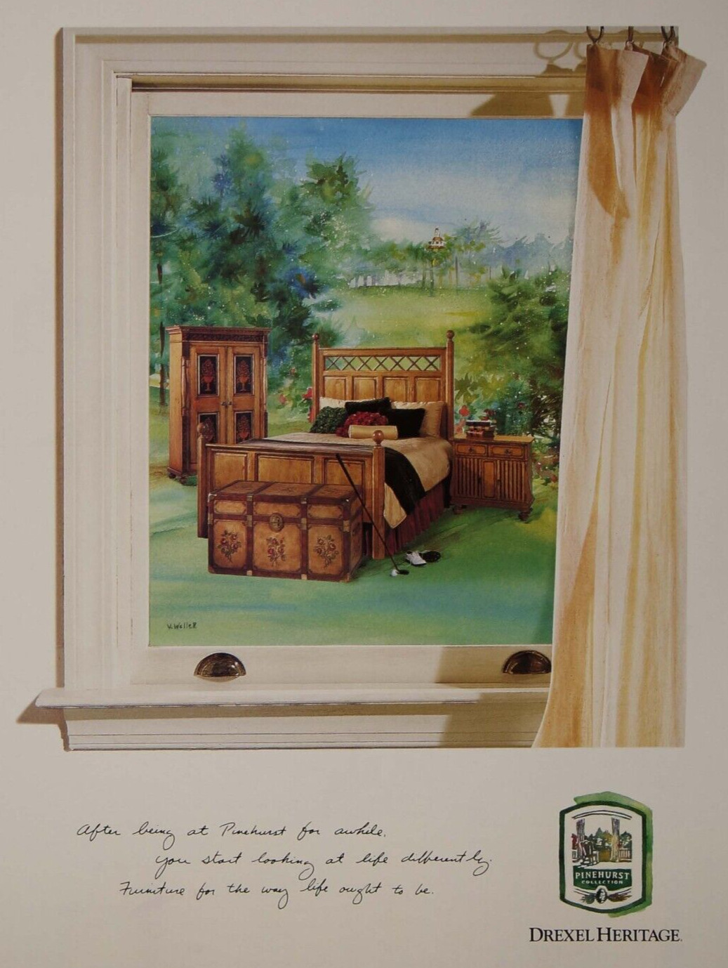 Drexel Heritage Furniture Pinehurst Collection Armoire Bed Vintage Print Ad 1998