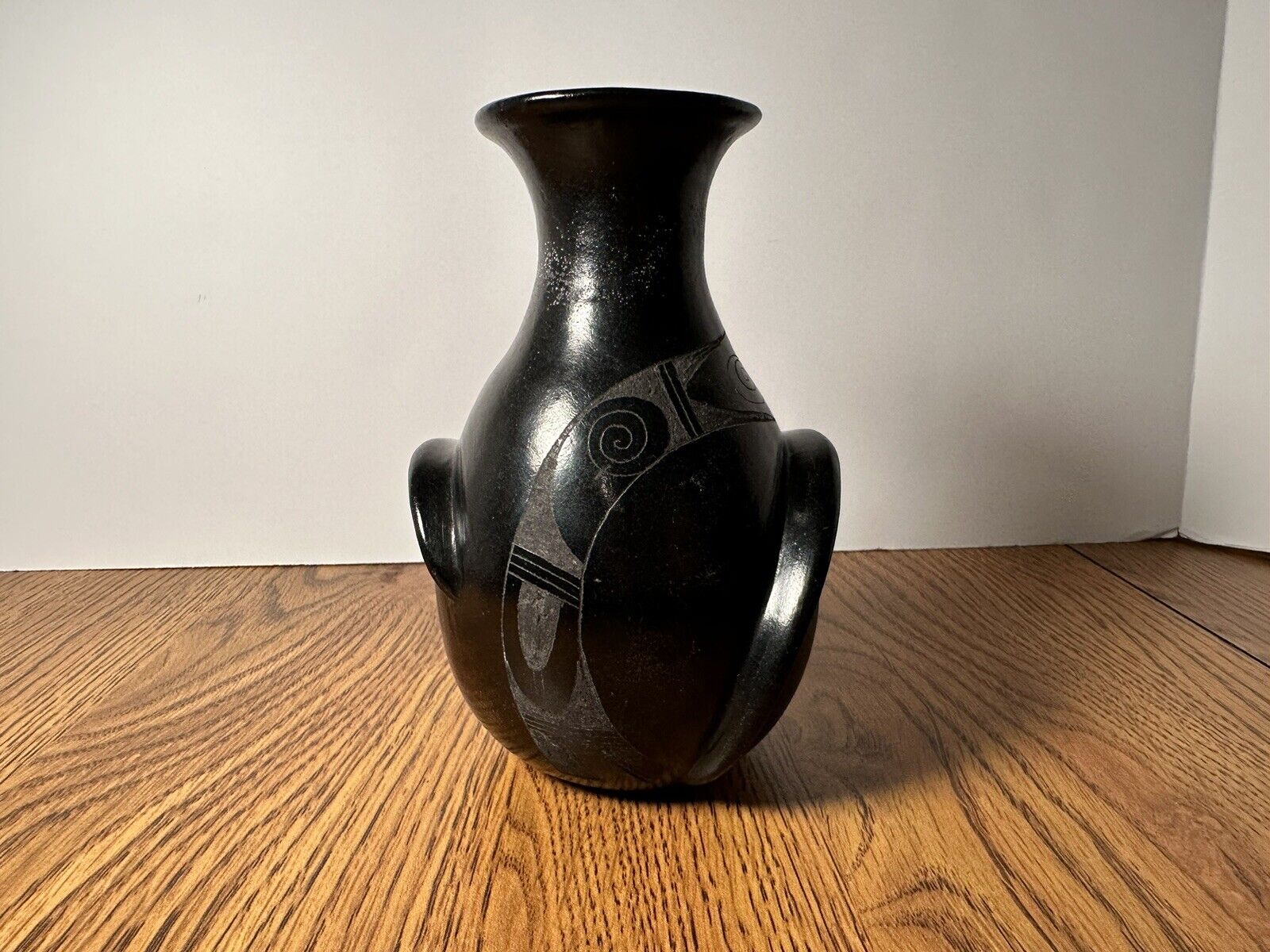 Jalisco Mexican Blackware Vase Pottery Mexico Signed P Mateos Unique