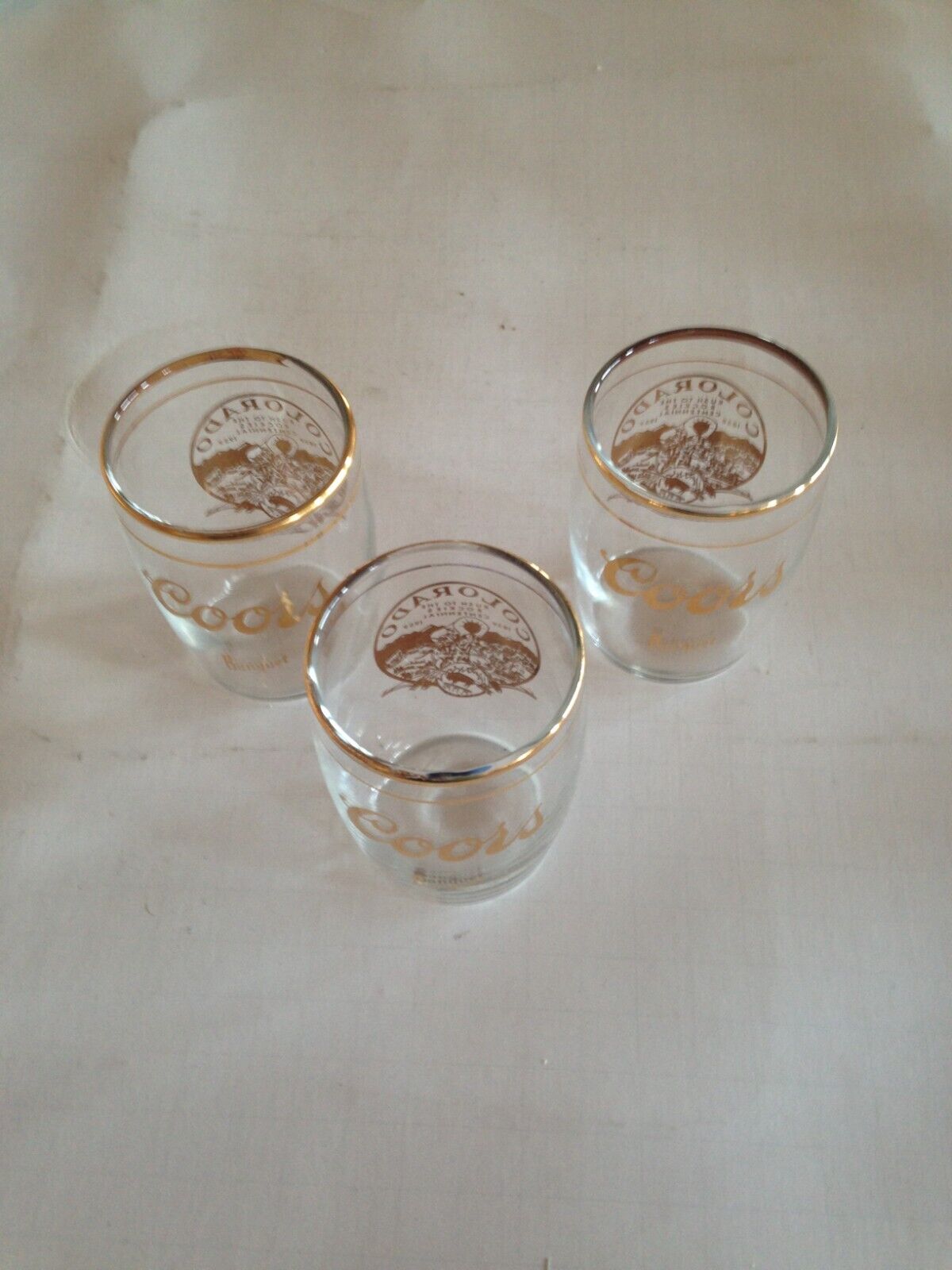 Vintage Coors Rush to the Rockies Centennial 1859 to 1959 glasses Gold trim x3