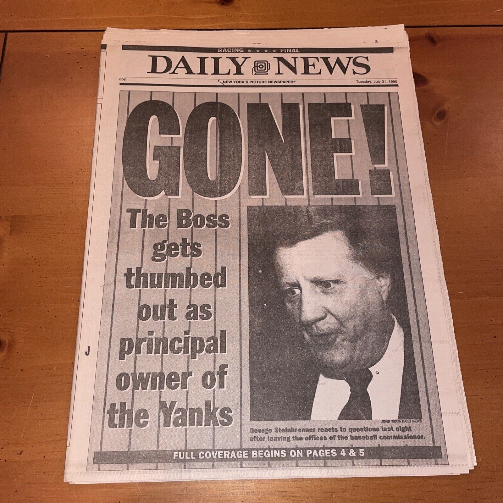 New York Daily News, George Steinbrenner, Suspended, July 31, 1990