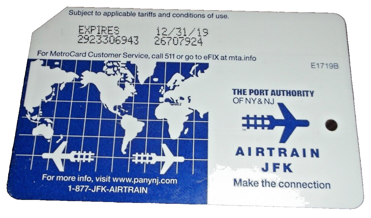 DECEMBER 2019 JFK AIRTRAIN METRO CARD
