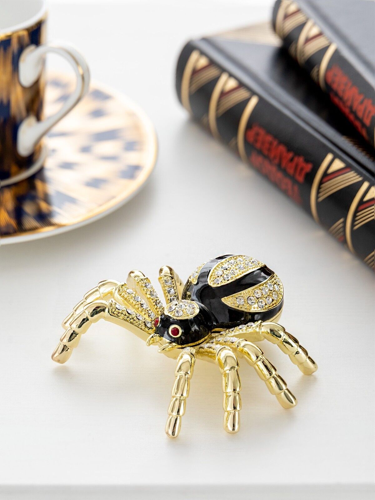 Keren Kopal Black Tarantula Spider Trinket Box Decorated with Austrian Crystals