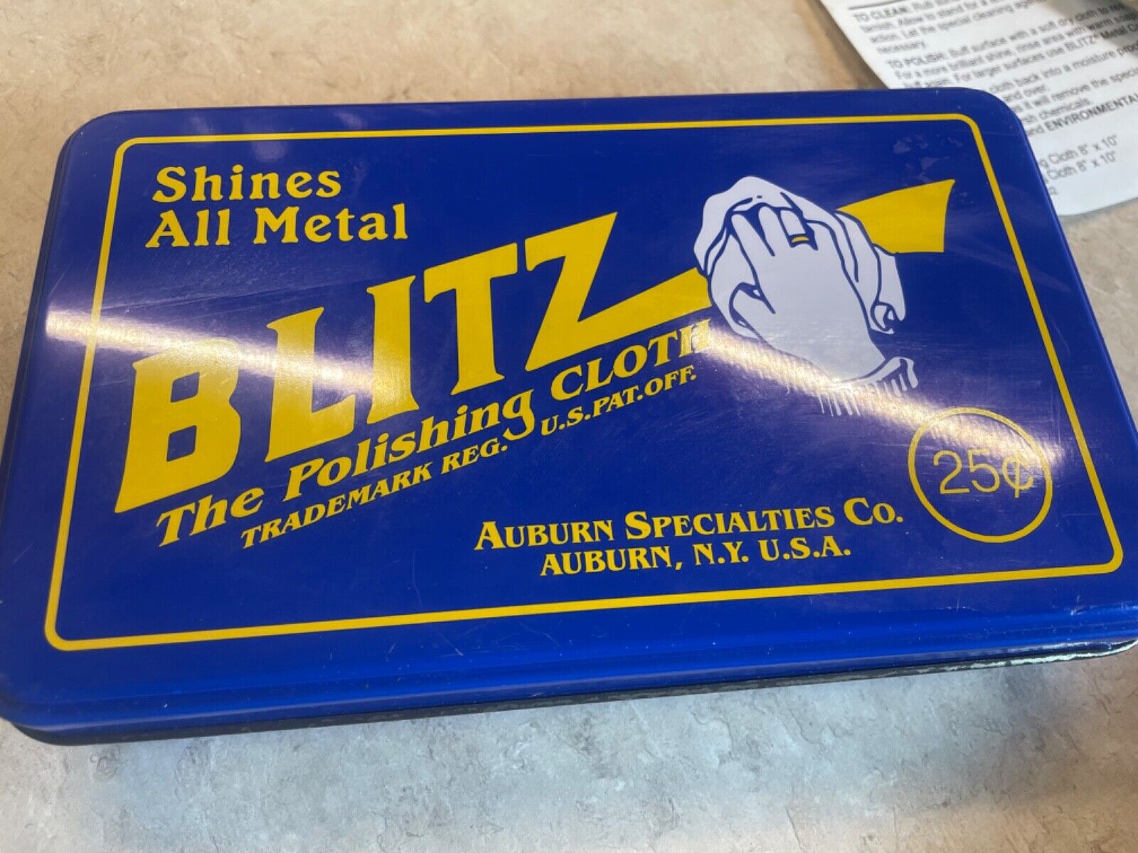 Vintage 90th anniversary Ed BLITZ Polishing Cloth Shines All Metals tin & more