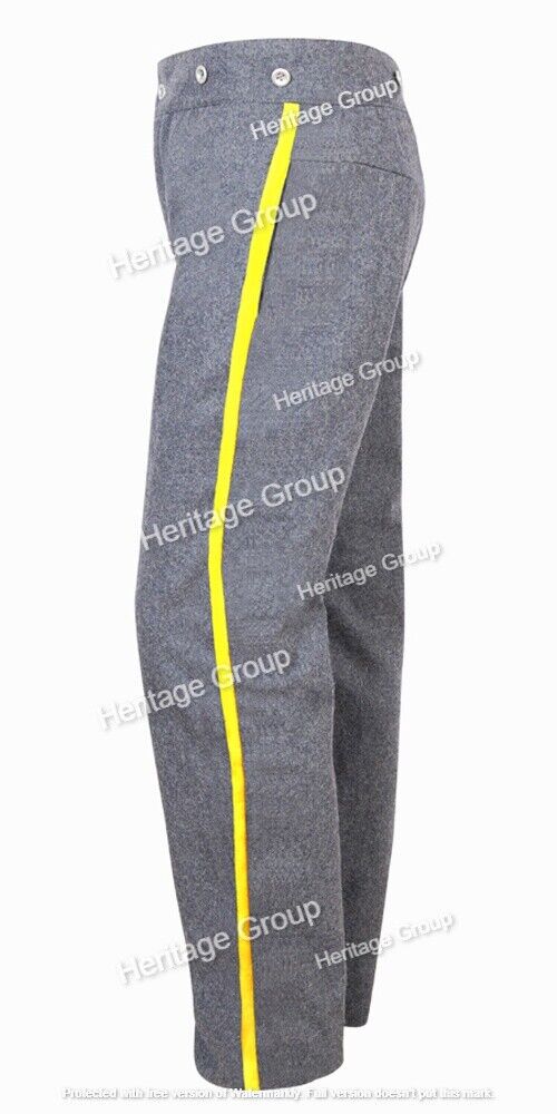 US Civil War CS Grey Trouser With 0.5 Inch Cavalry Yellow Rank Stripe Size 44
