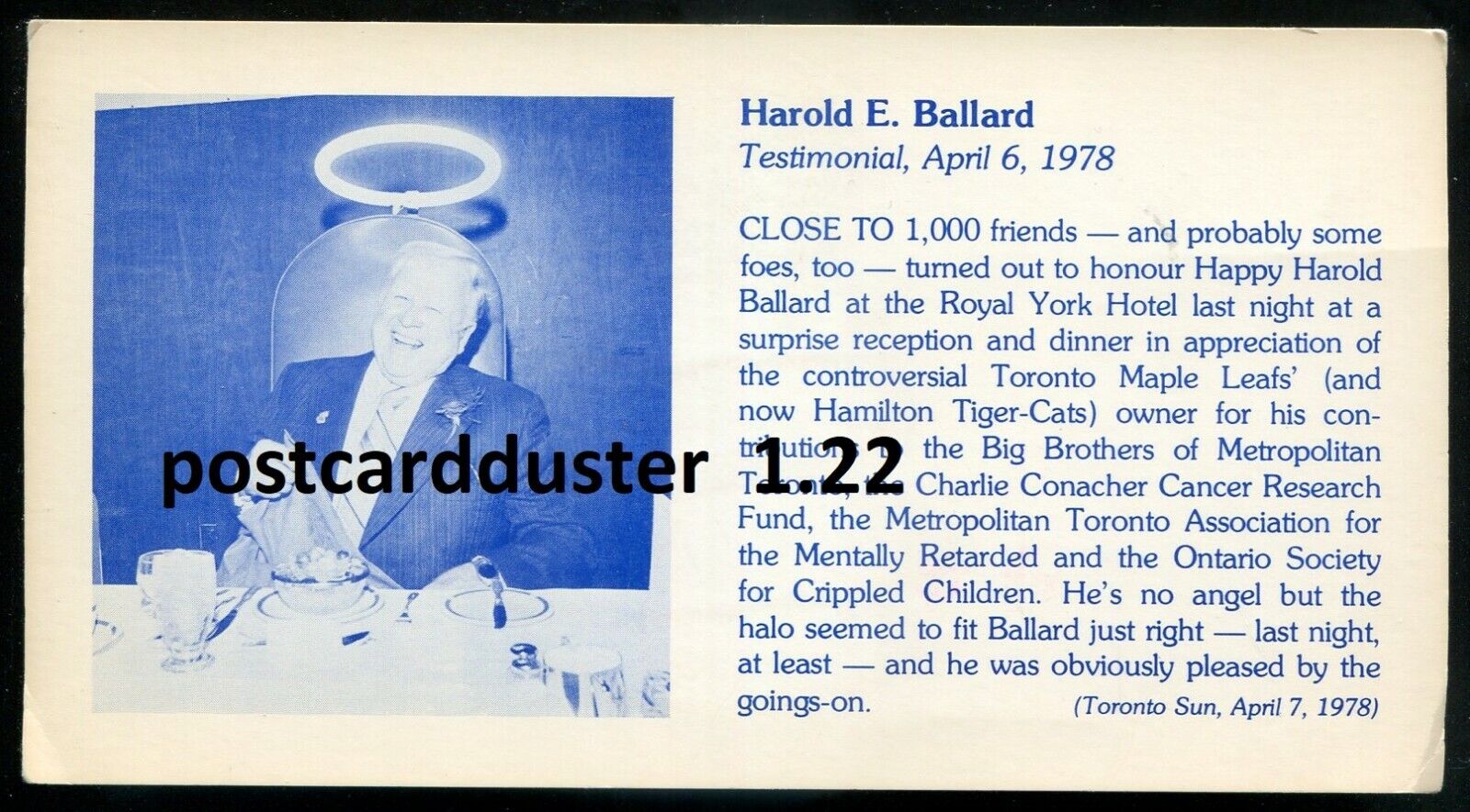 HAROLD E. BALLARD Postcard 1978 Toronto Maple Leafs Hockey Hall of Fame