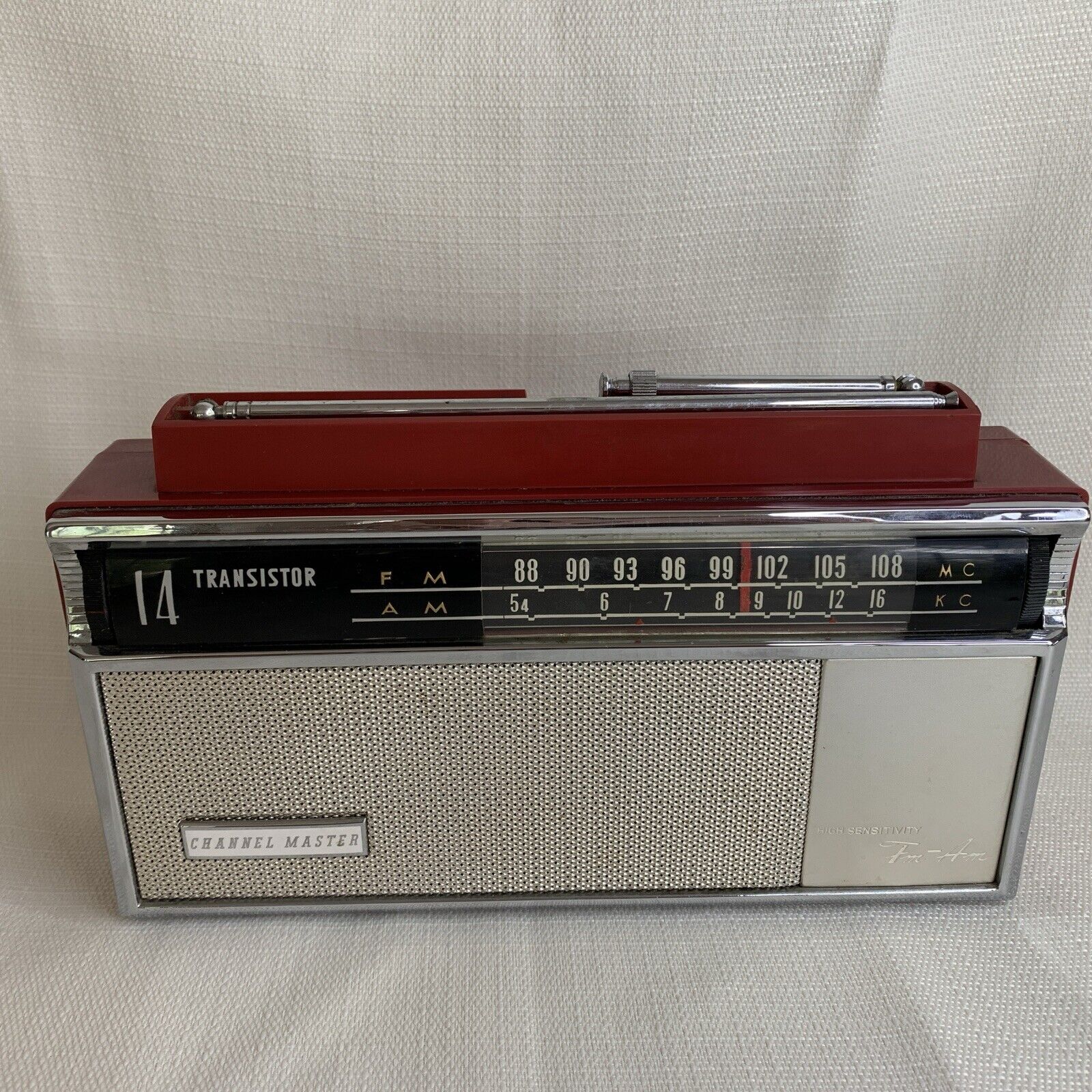 Antique AM FM 14 Transistor Channel Master Radio Vintage Red Nice