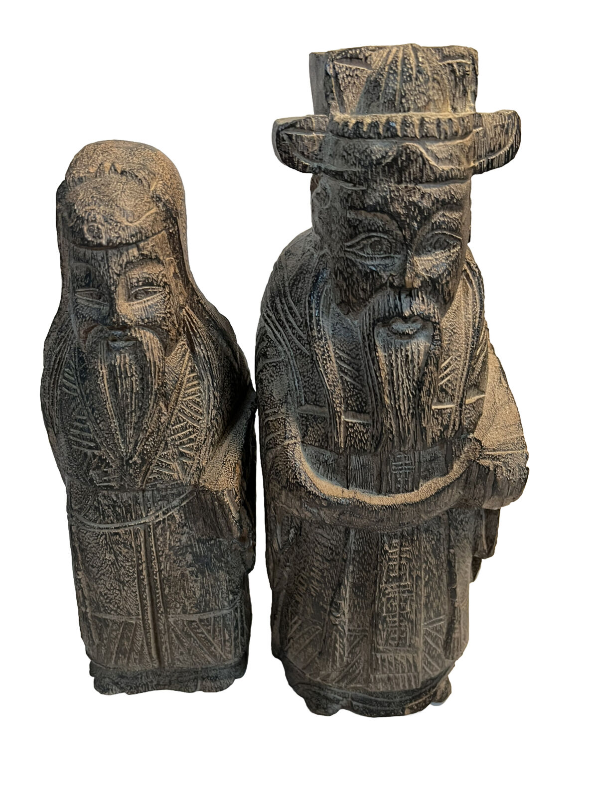Two Chinese Japanese Asian Friars Resin Statues Made To Look Like Carved Wood