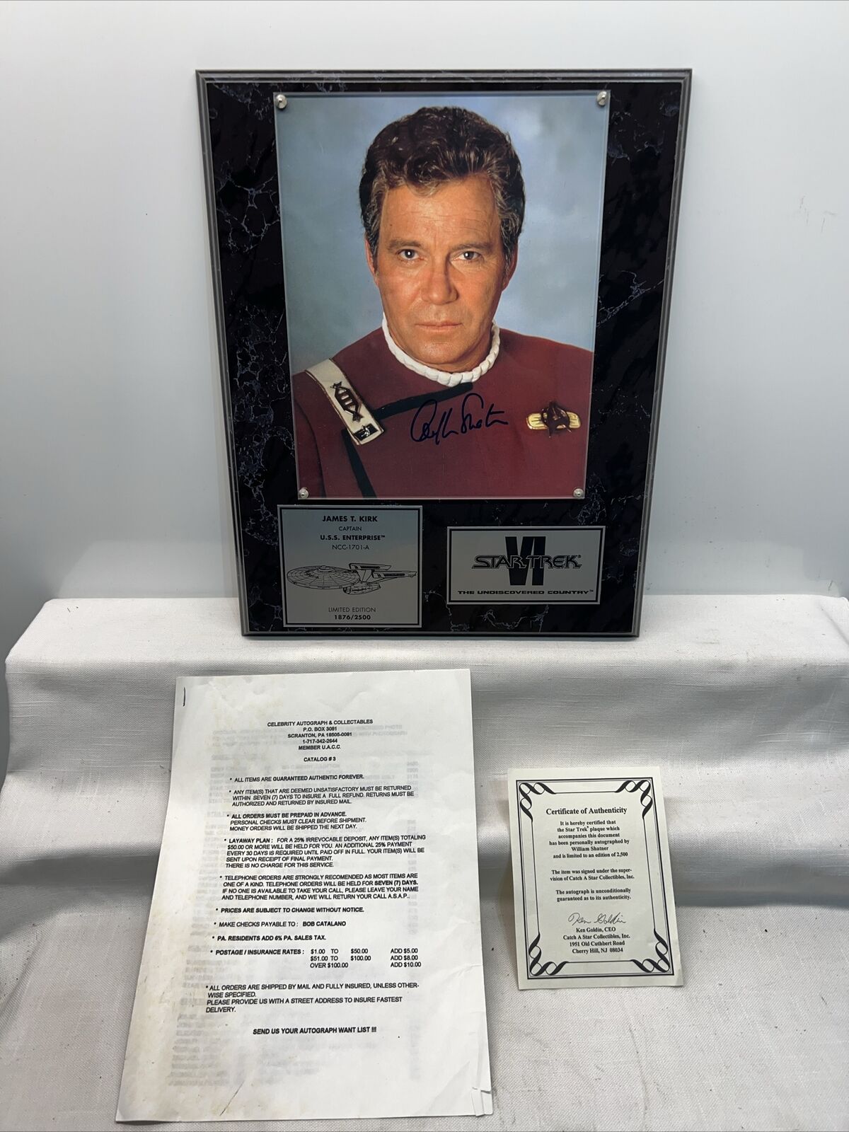 William Shatner Autographed Star Trek 6 Movie 8x10 Photo Plaque Paramount COA