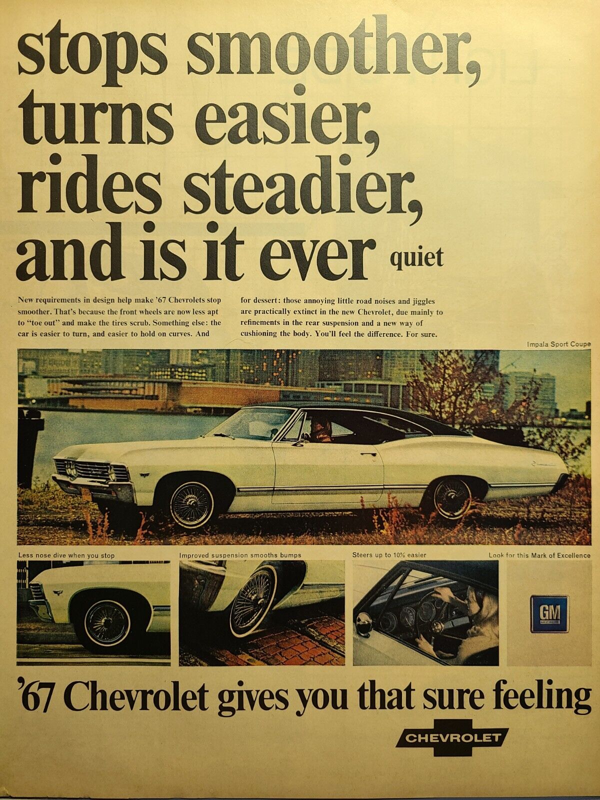 Vintage Print Ad 1967 Chevrolet Impala Sport Coupe White Black Vinyl Top Car 