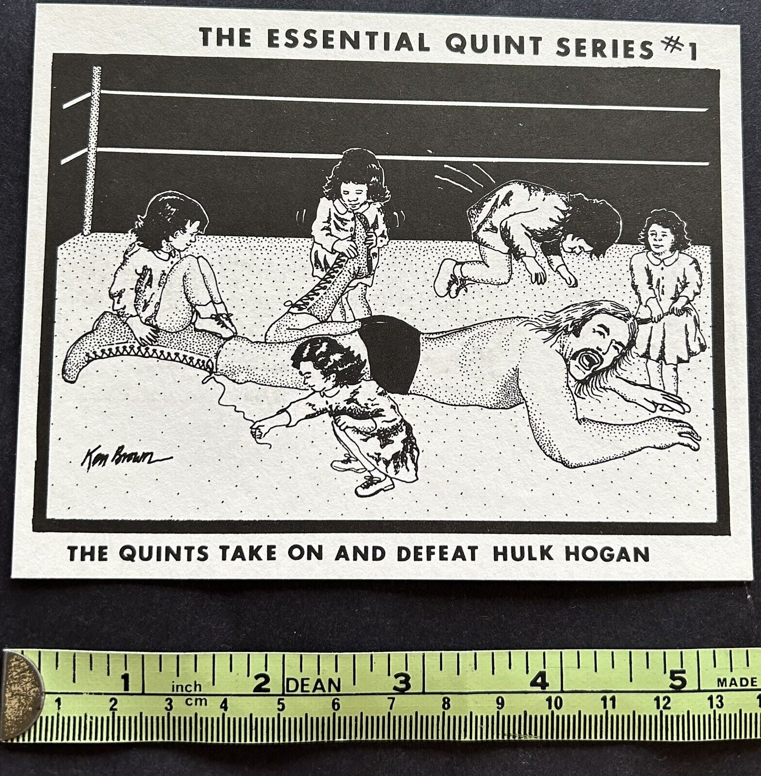 1985 Ken Brown Postcard:  The Quints Take On And Defeat Hulk Hogan UNUSED