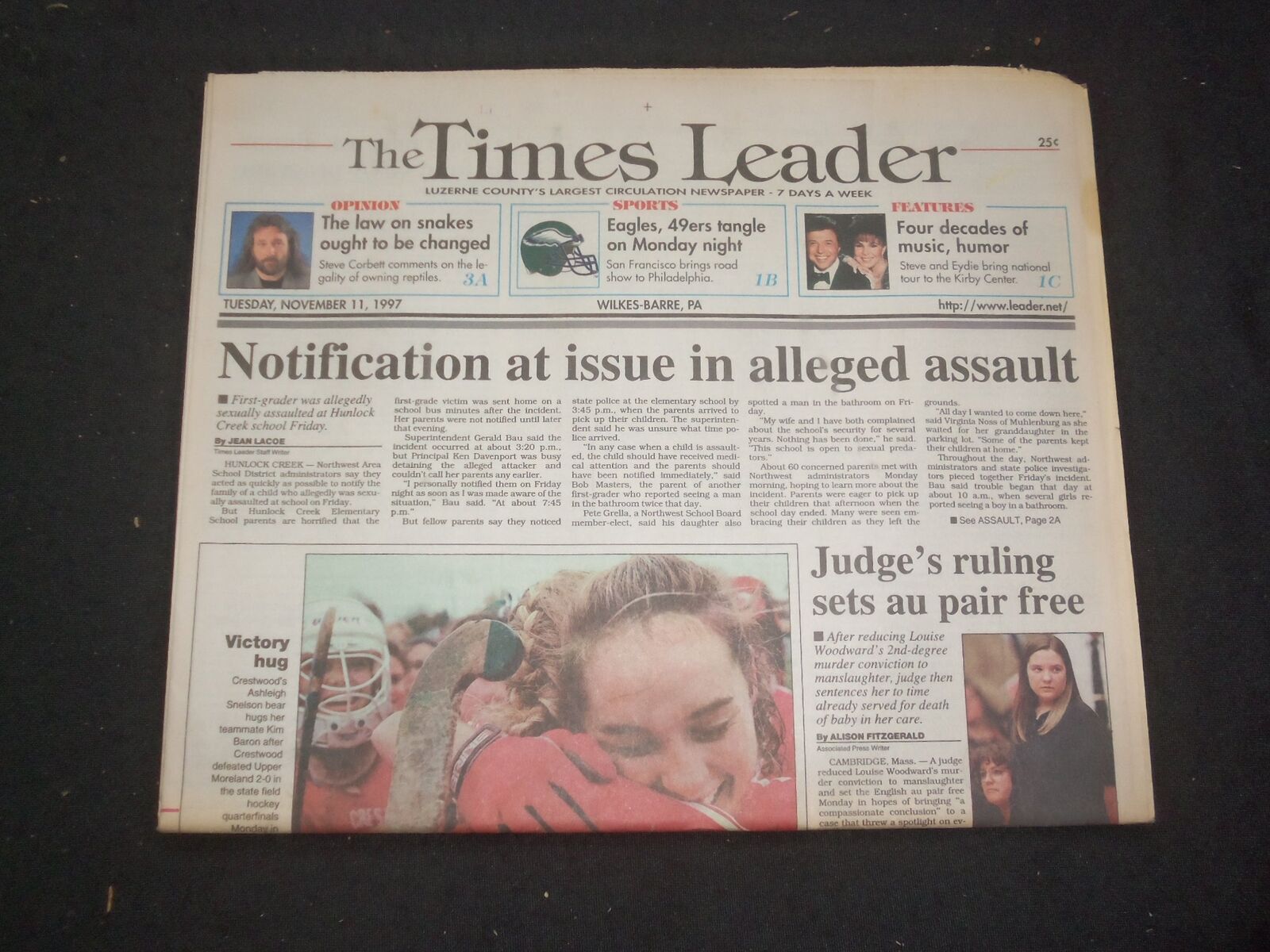 1997 NOV 11 WILKES-BARRE TIMES LEADER - NOTIFICATION IN ALLEGED ASSAULT- NP 7728