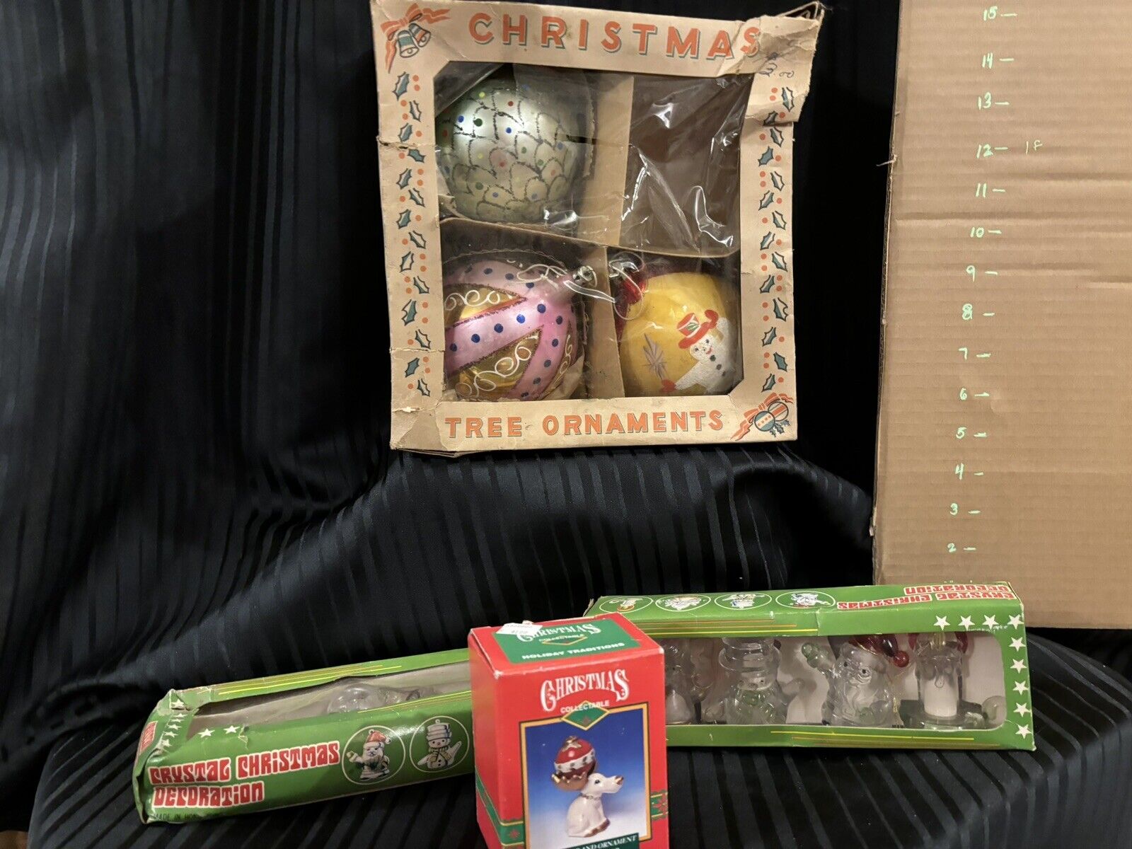 Vintage Box of 4 Jumbo Christmas Tree Ornaments Poland Germany Polka Dot