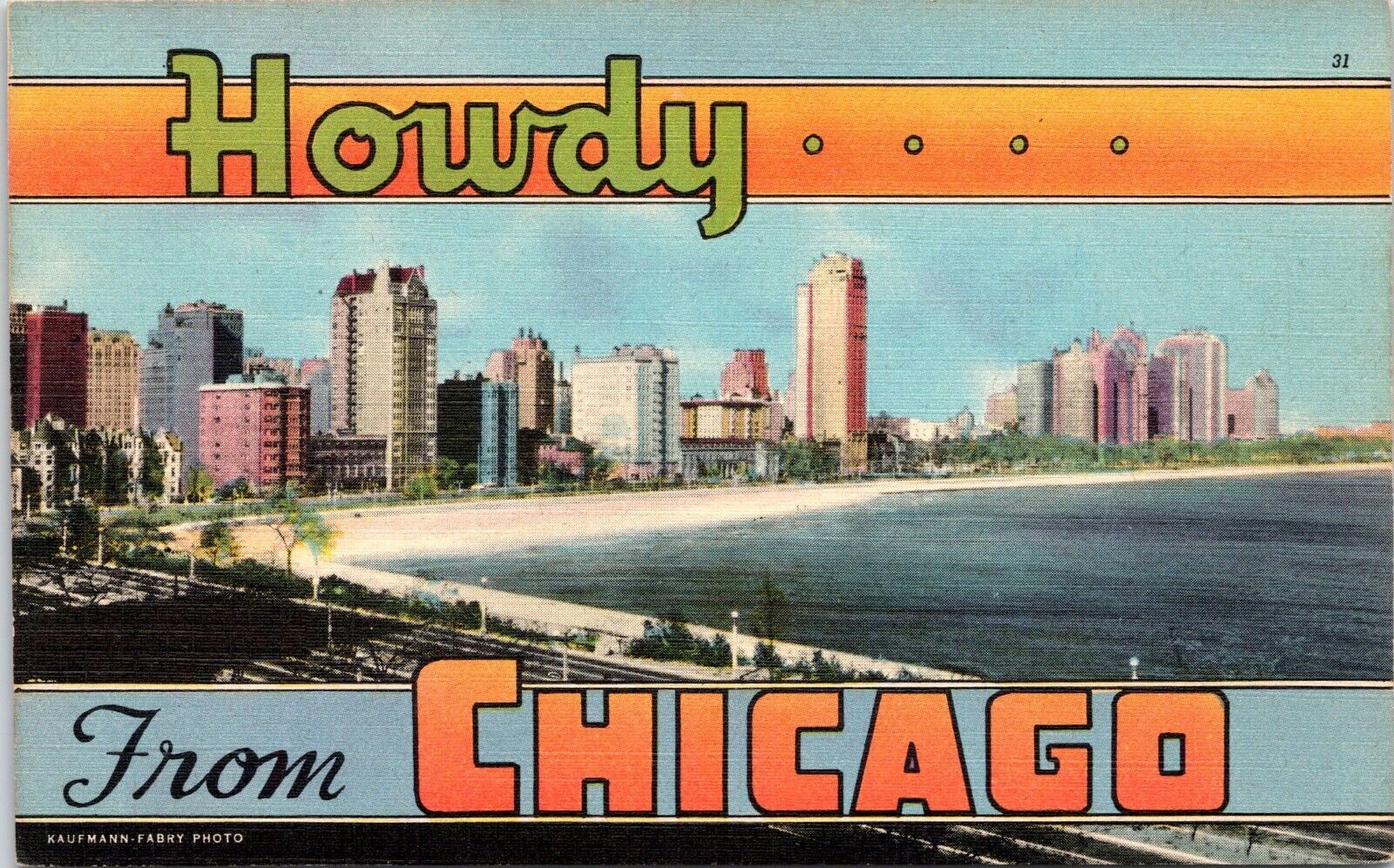 Howdy from Chicago Illinois - Vintage Linen Postcard - Gold Coast