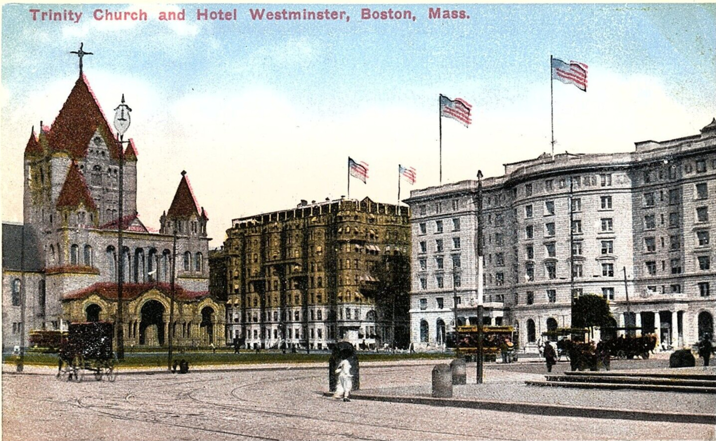 c1915 BOSTON MASSACHUSETTS TRINITY CHURCH HOTEL WESTMINSTER POSTCARD P1048