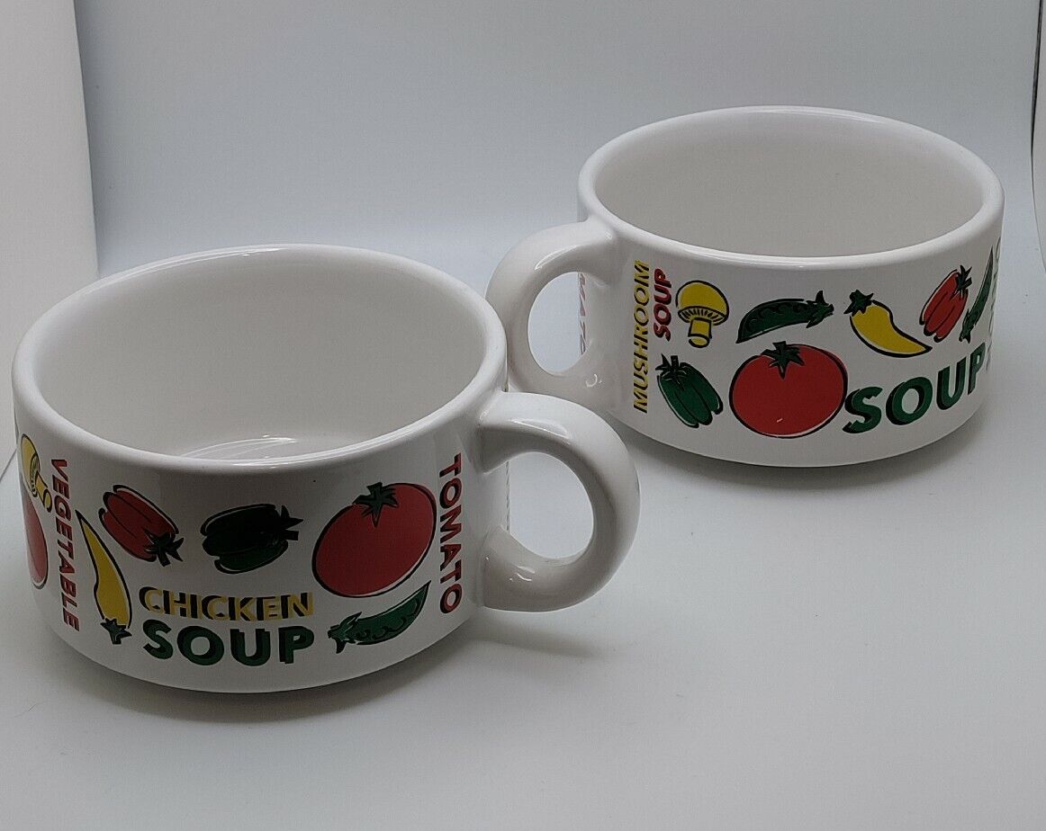 2 Houston Harvest Gift Products Soup Mug Cup Bowl Ceramic Vintage 