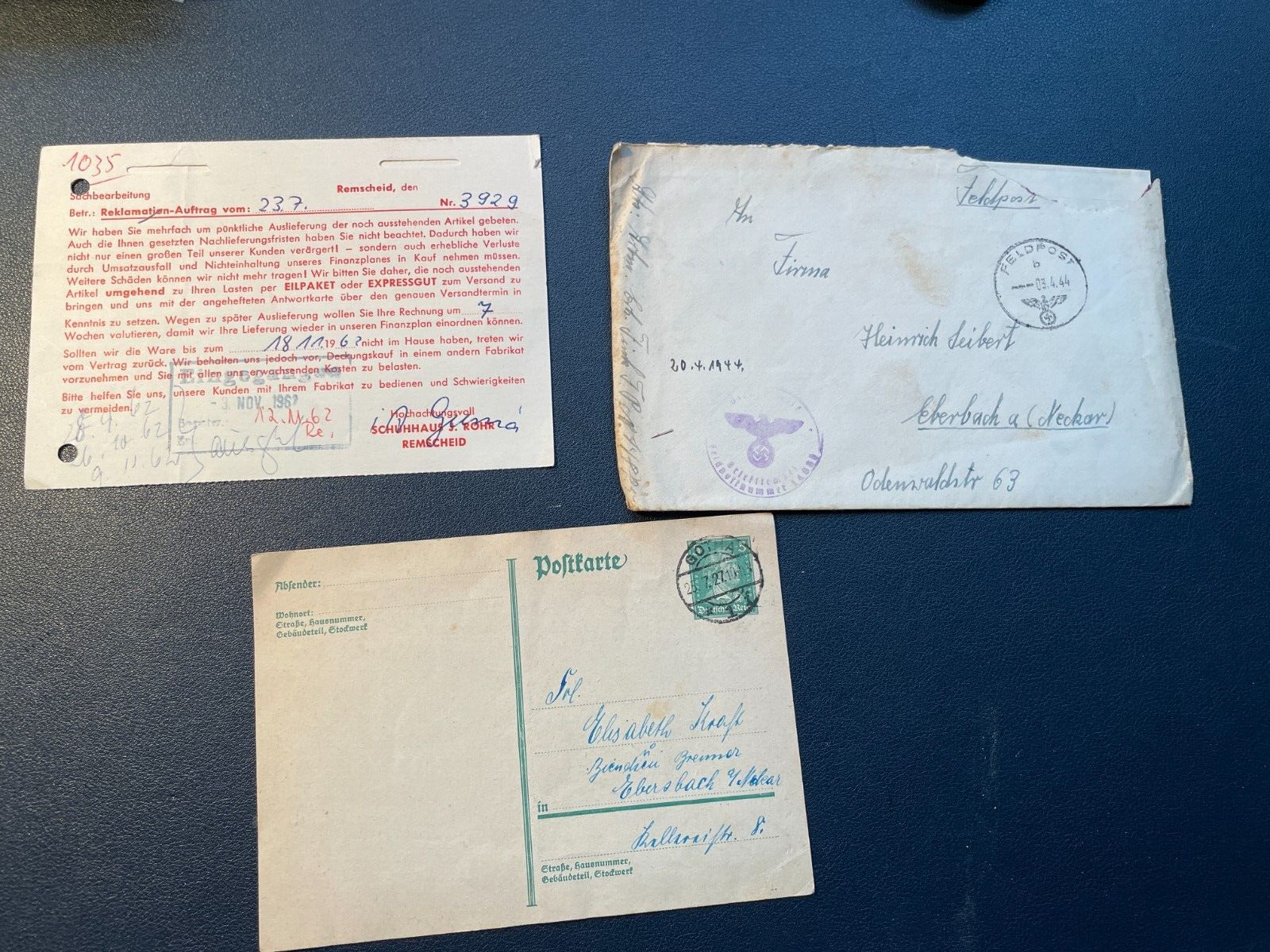 German Postal History, 3 Items, 1 x WW2, 1 pre war, 1 after War. Used.