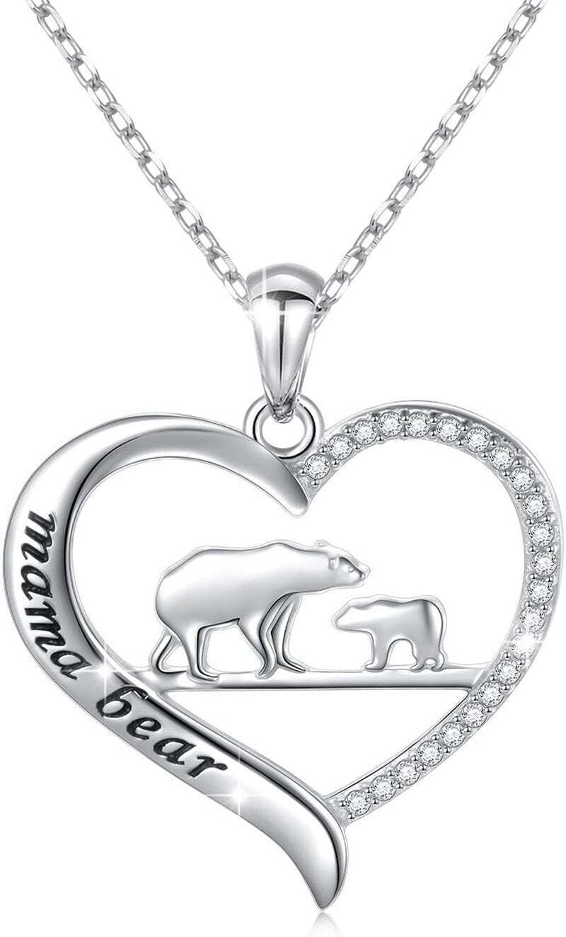 Sterling Silver for Mom Necklace Mothers Day Gift Mama Bear Pendant Necklace or