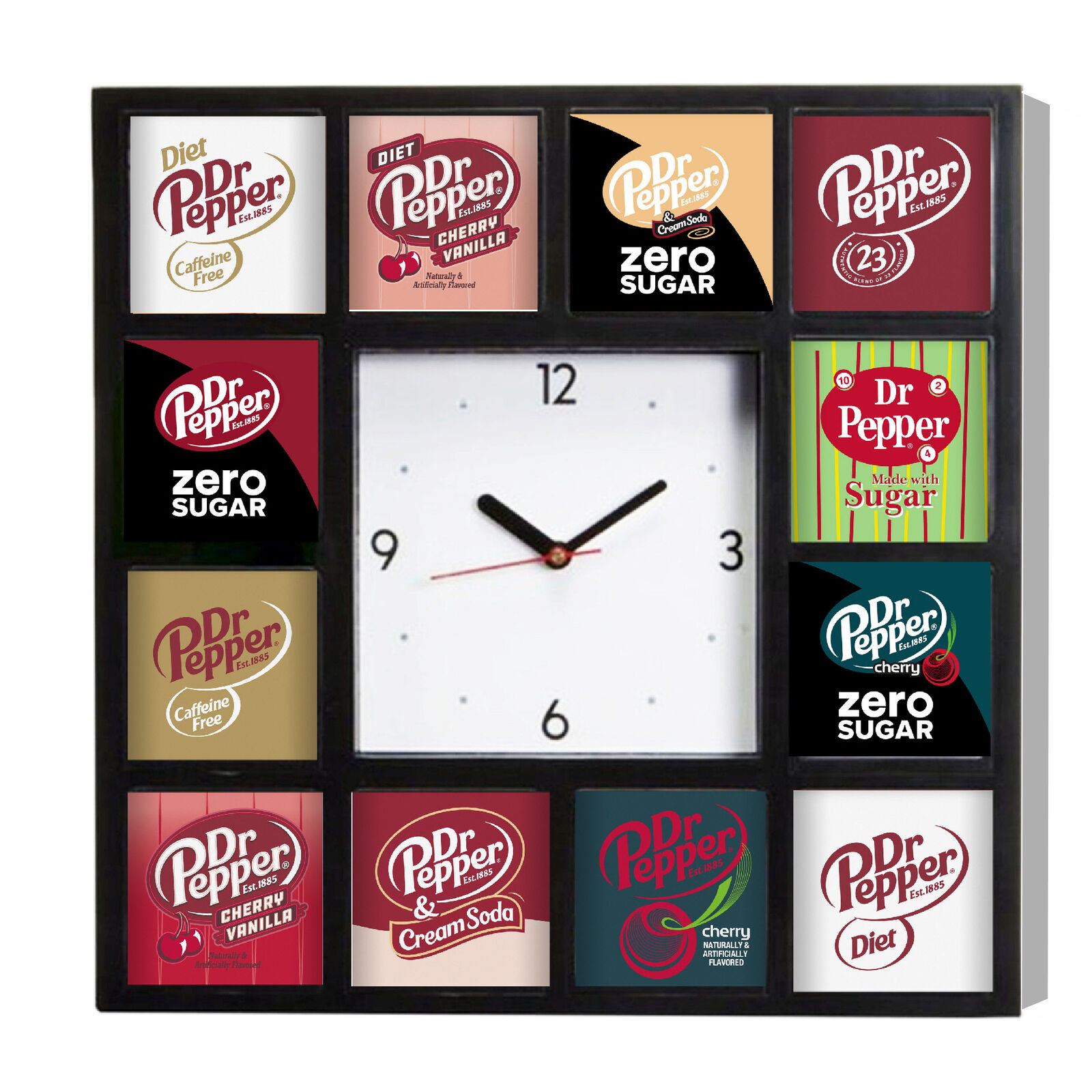 Dr. Pepper Flavors Cherry Vanilla Cream Diet Variety Pack Clock with 12 pictures