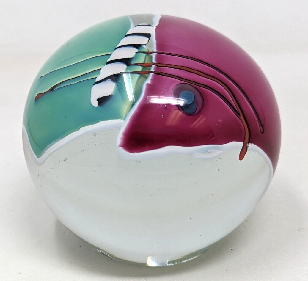 Vintage 1991 James R Wilbat Signed Art Glass Large Abstract Paperweight KB23