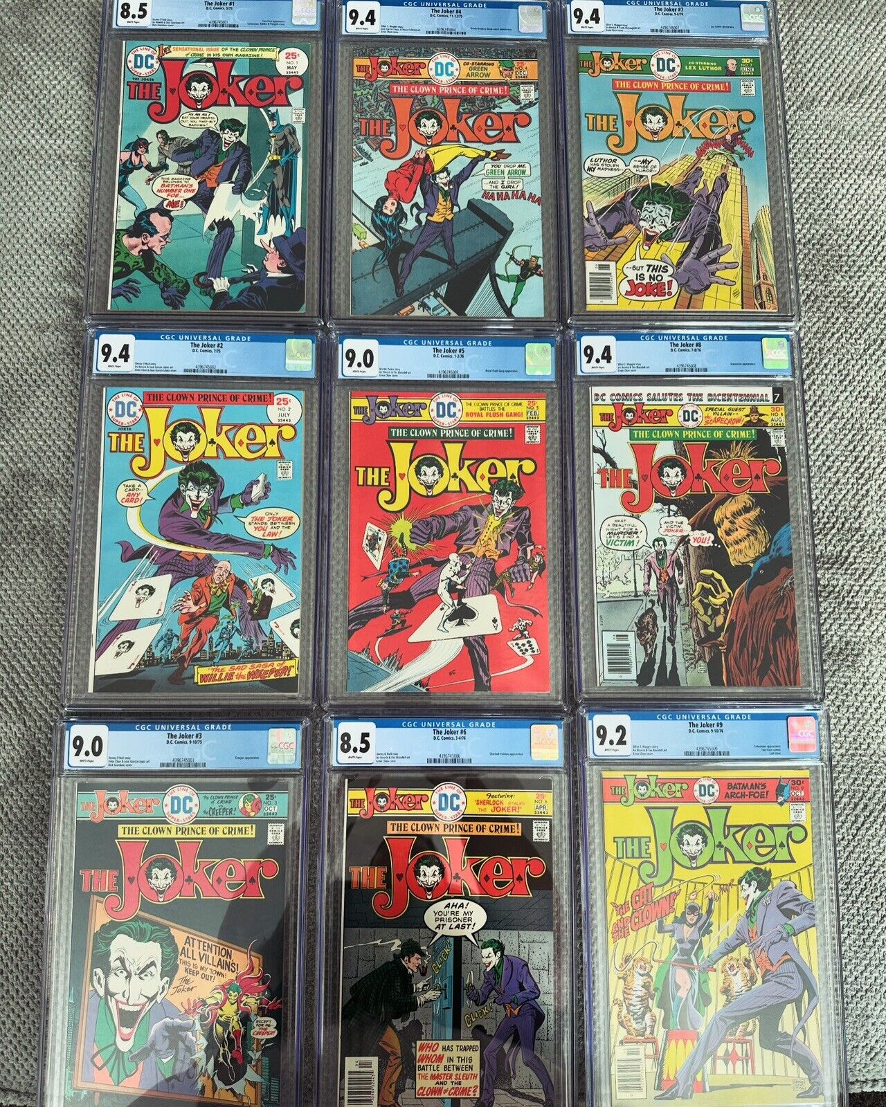 Joker #1 2 3 4 5 6 7 8 9 CGC DC Comics 1975 High Grade Set Lot Run White Pages