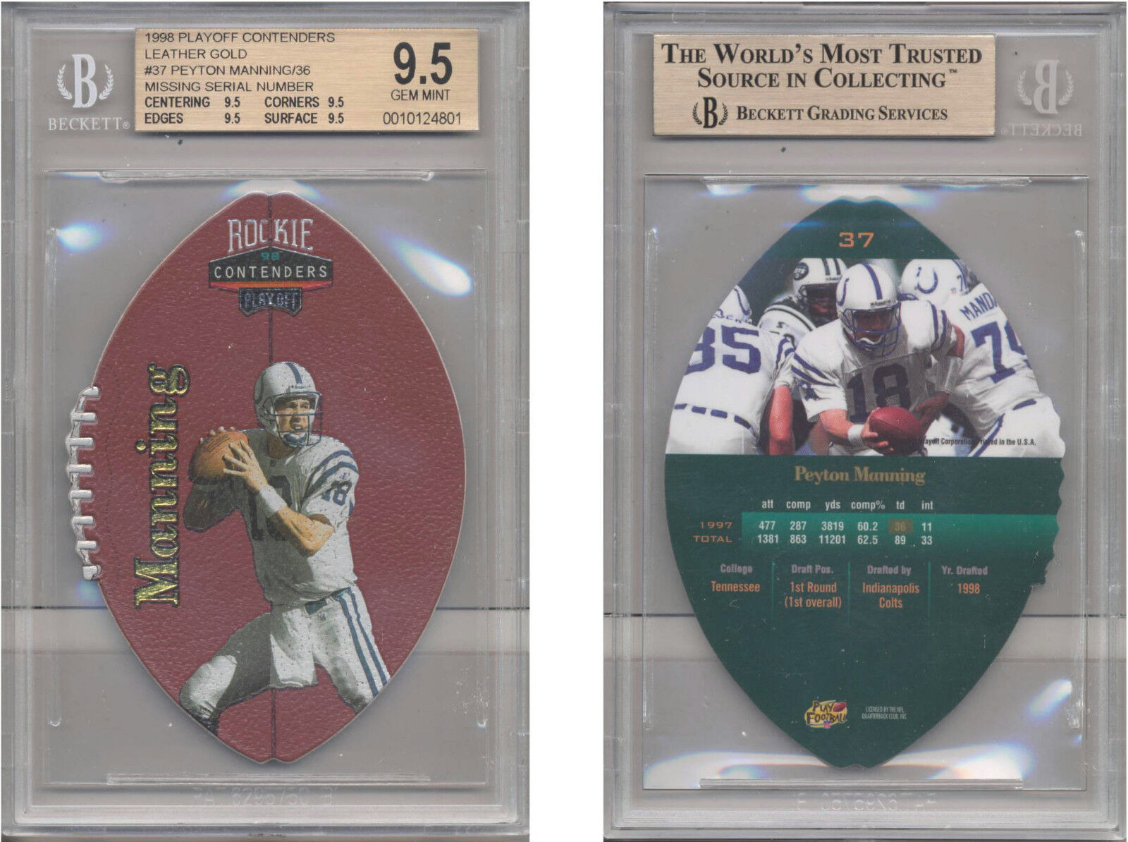 1998 Playoff Contenders Leather Gold #37 Peyton Manning/36 RC BGS 9.5 = PSA 10