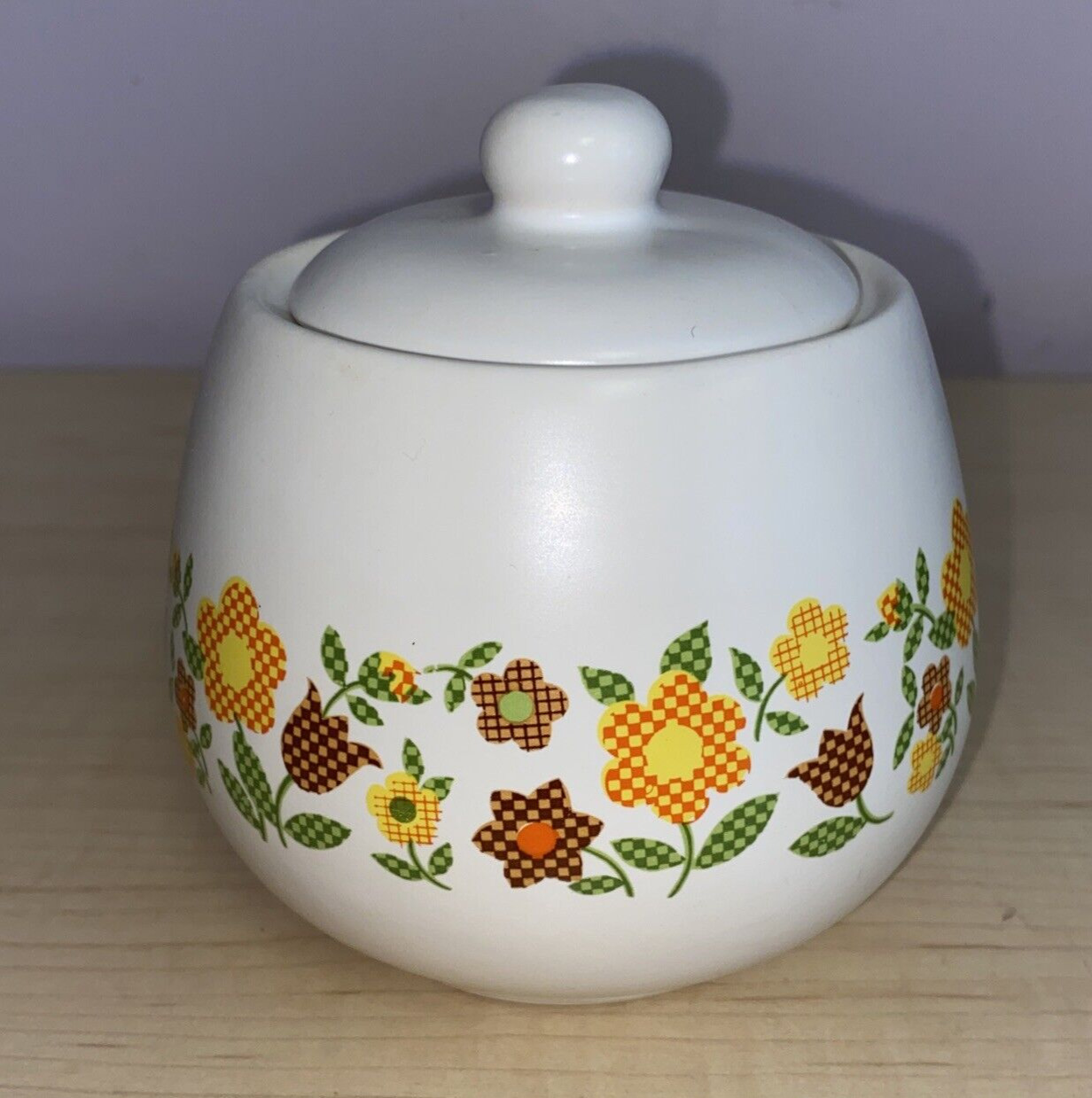 McCoy Pottery Sugar Storage 1970’s Quilted Gingham Flowers