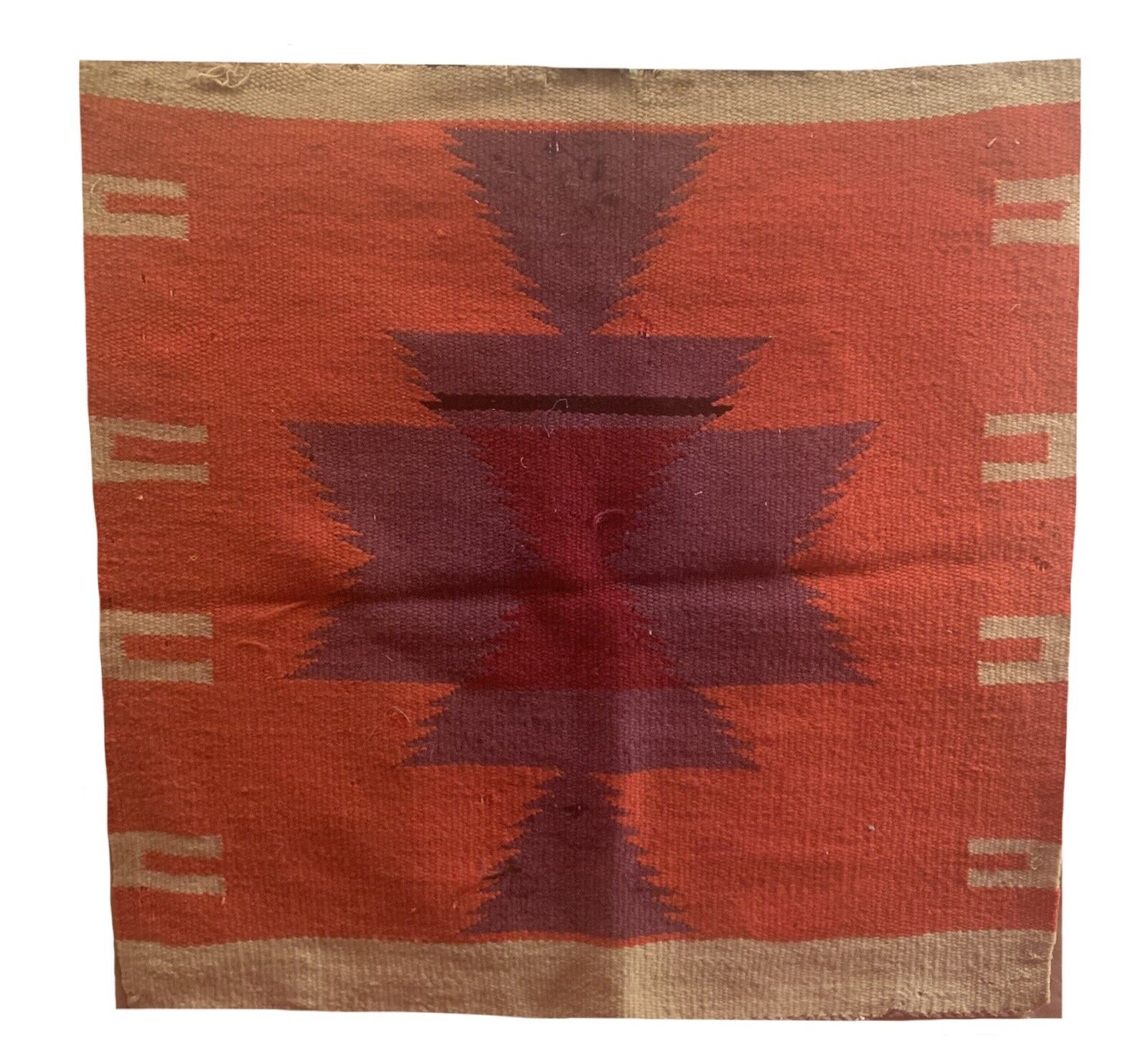 Beautiful early mid 20th C navajo wool geometric woven sample rug design 1430