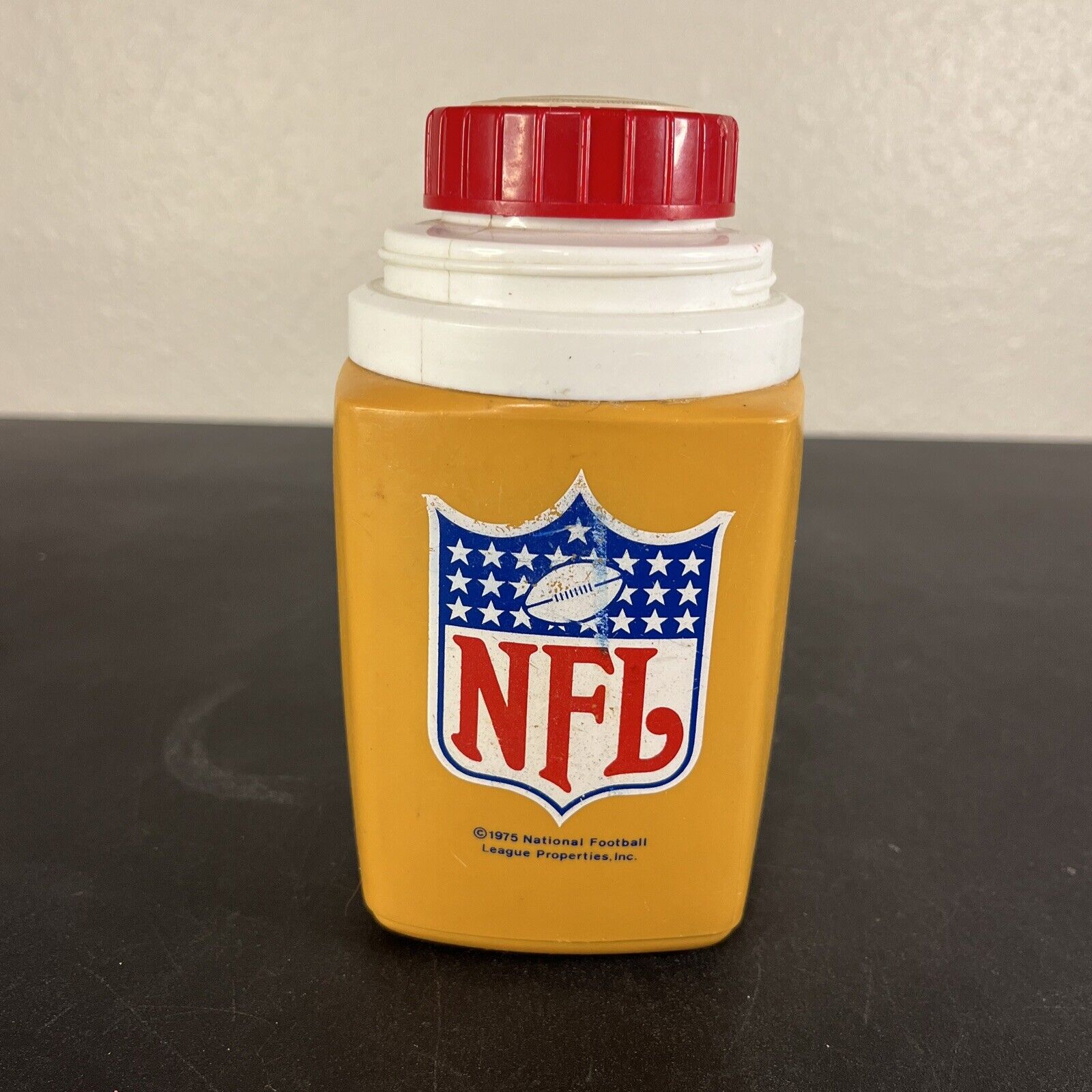 Vintage 1975 NFL National Football League Properties Mustard Brown Thermos 8 oz