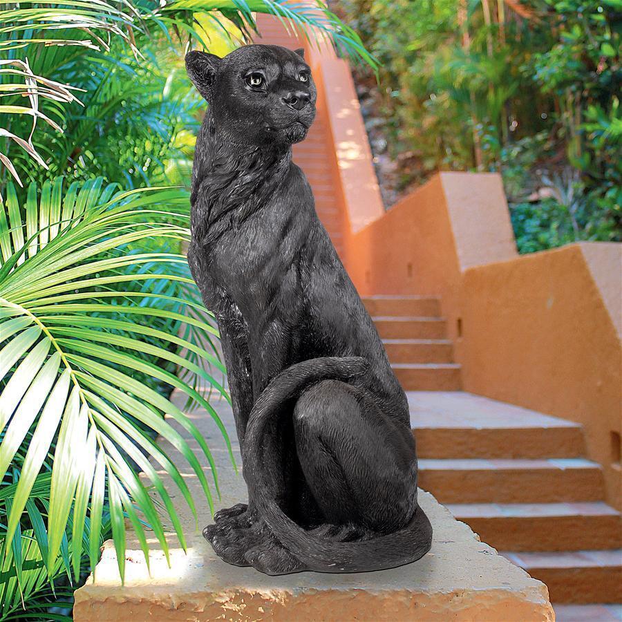 Ghost of the Forest Jungle Sitting Black Jaguar Panther Sculpture Ebony Statue