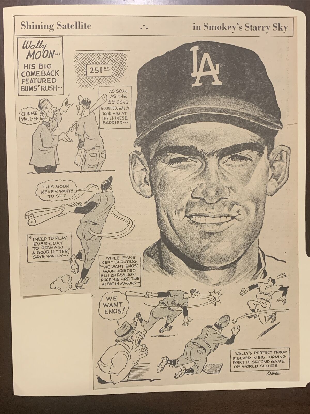 Wally Moon Los Angeles Dodgers 1959 Sporting News Baseball 11X8 Cartoon