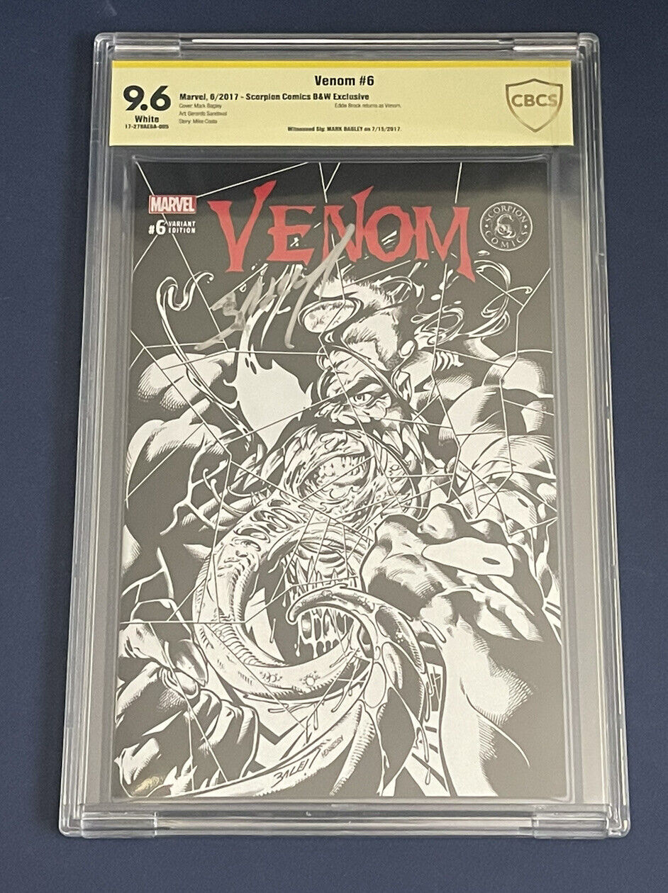 Venom #6 Scorpion Comics B&W Edition CBCS 9.6 Signed By Mark Bagley