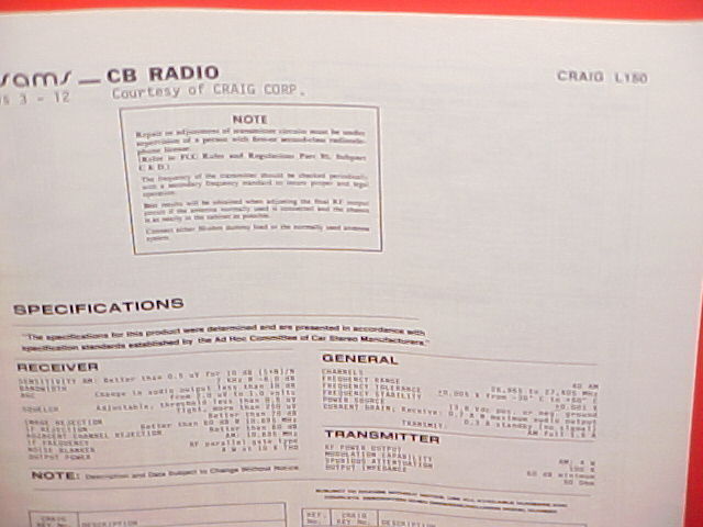 1981 CRAIG CB RADIO SERVICE SHOP MANUAL MODEL L150