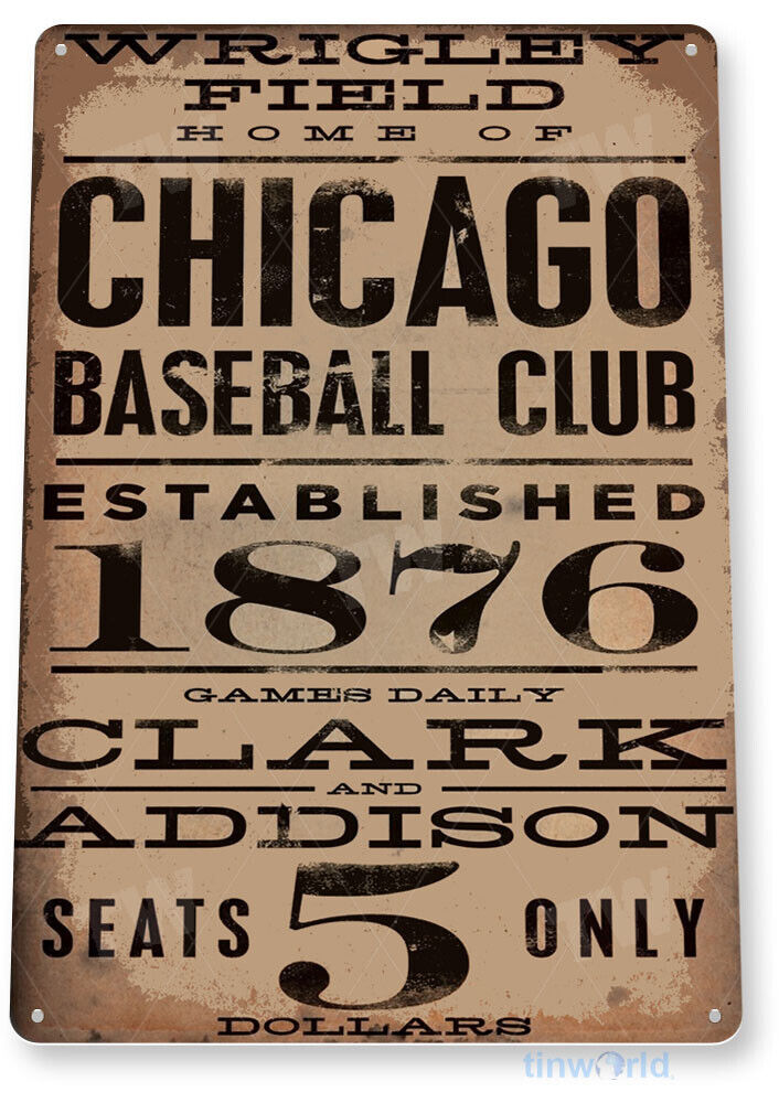 TIN SIGN Chicago Wrigley Field Rustic Sign Card Baseball Shop Store A040