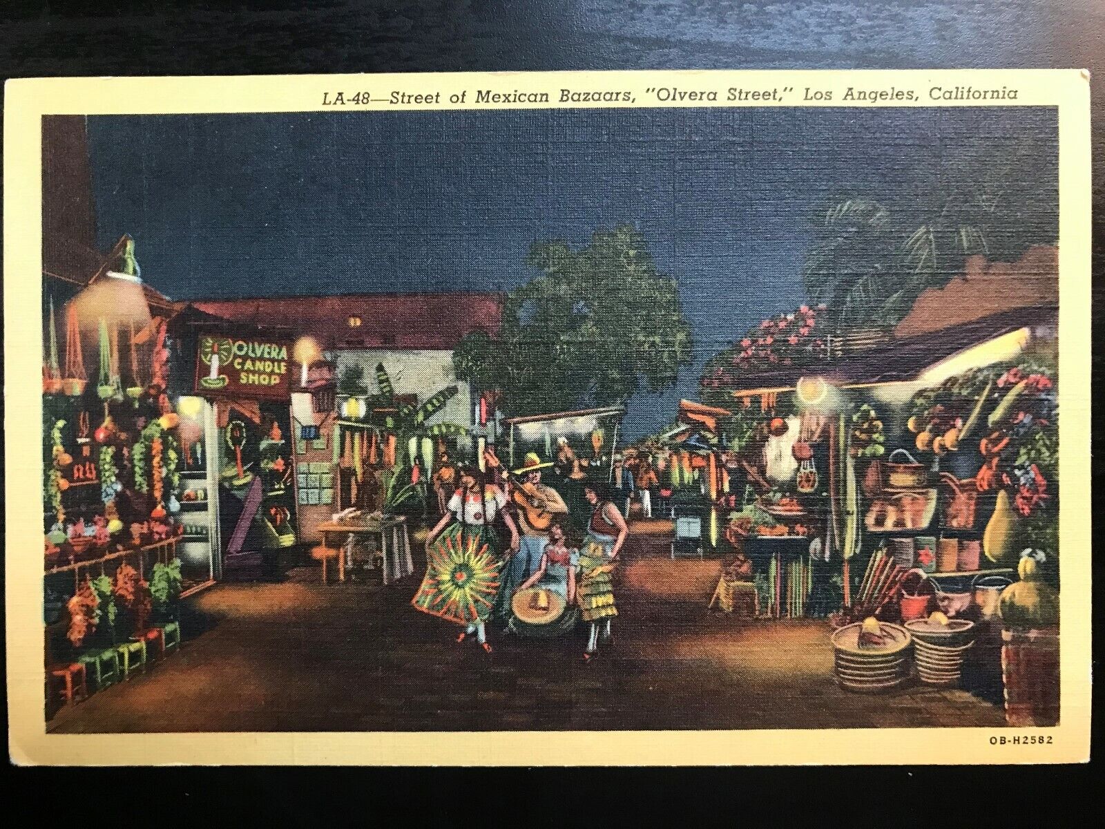 Vintage Postcard 1940 Street of Mexican Bazaars Olvera Street Los Angeles CA