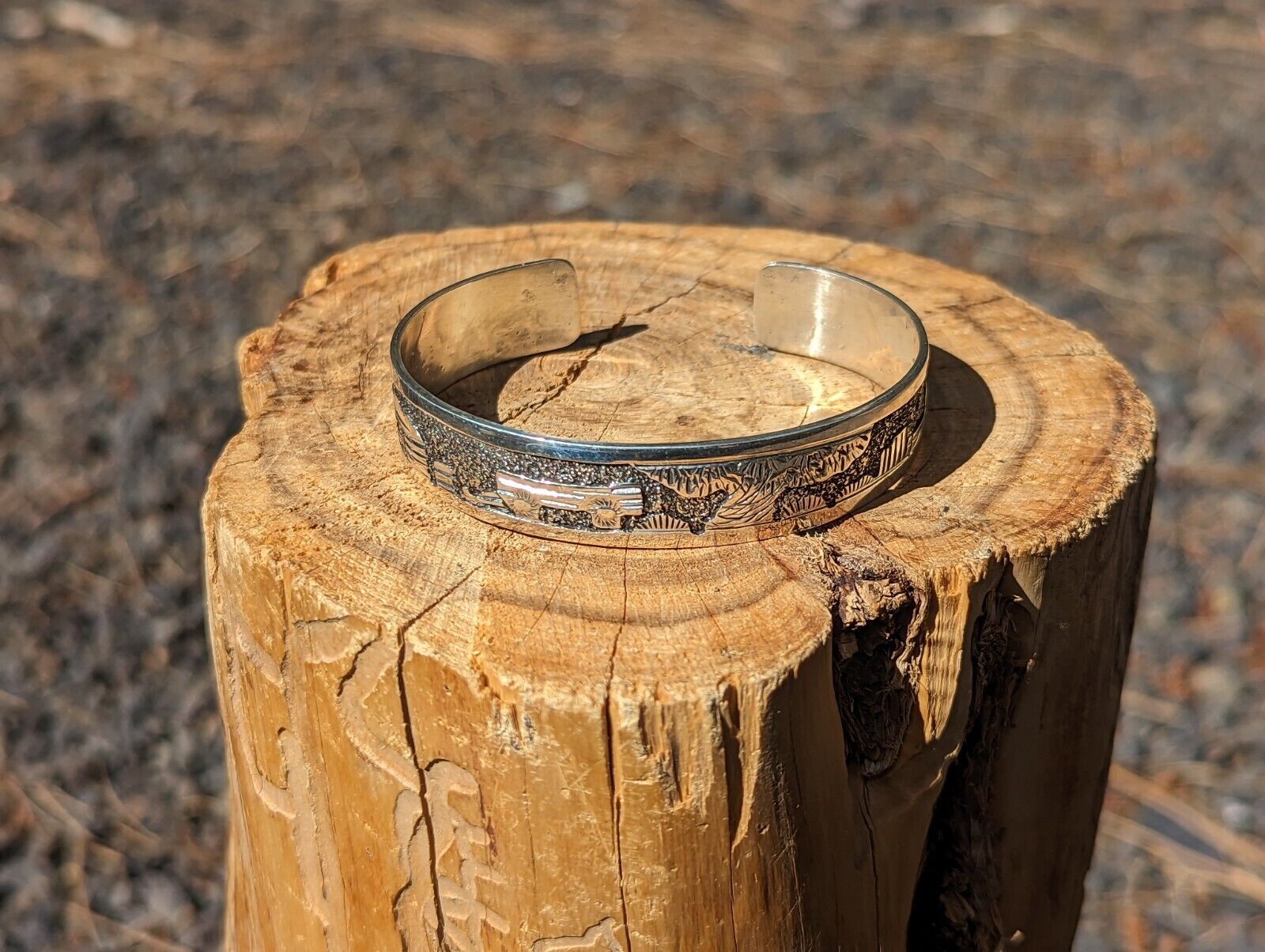 Navajo Storyteller Southwest Cuff Bracelet Unisex Sterling Silver Signed Sz 6.75