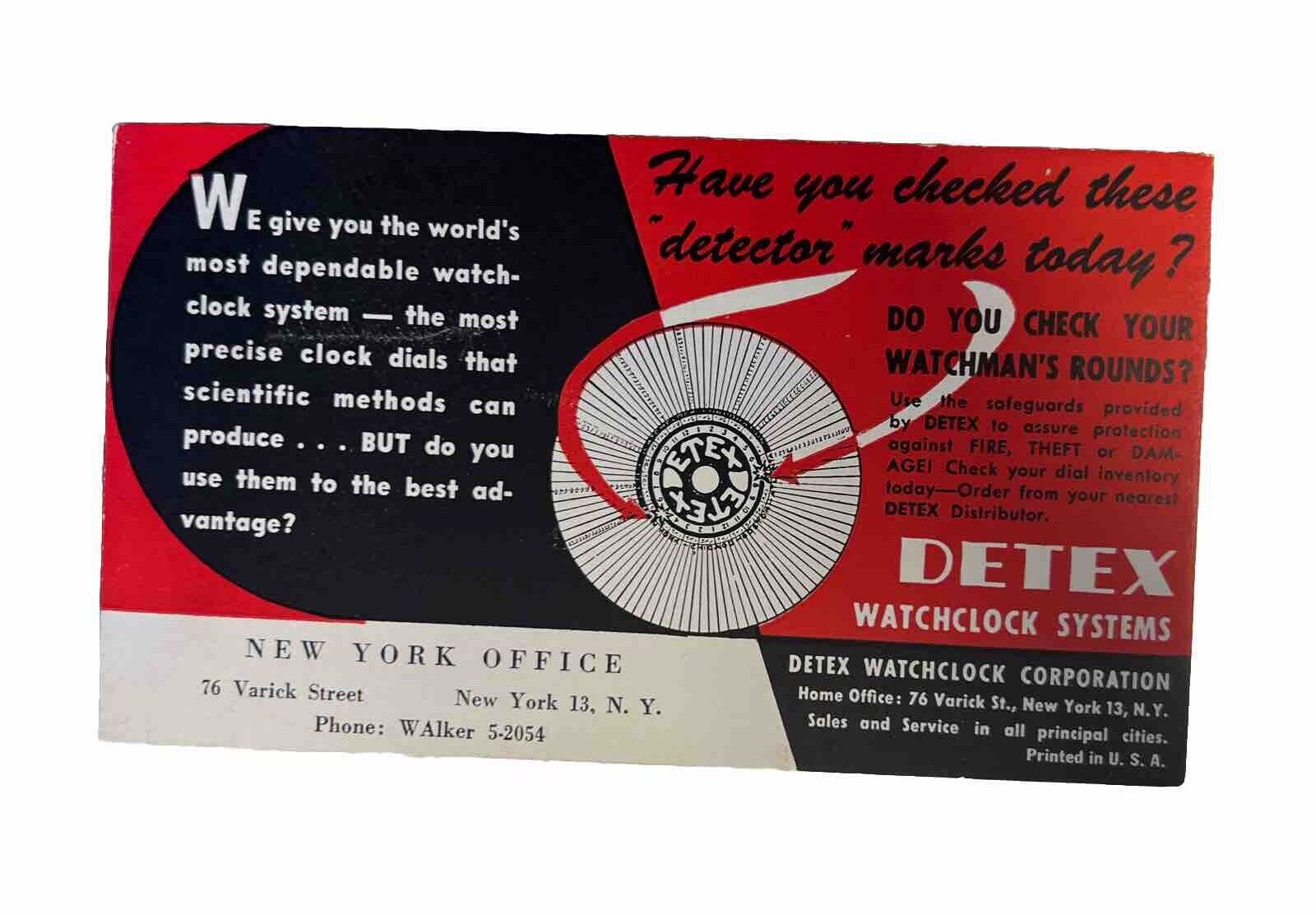 VINTAGE  AD DETEX WATCHELOCK SYSTEM POST CARD RARE