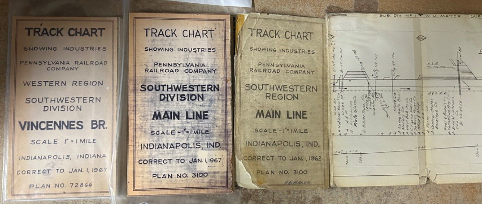 Lot of 3 Indiana Division SouthWestern Region Penn Central Track Charts,Main Lin