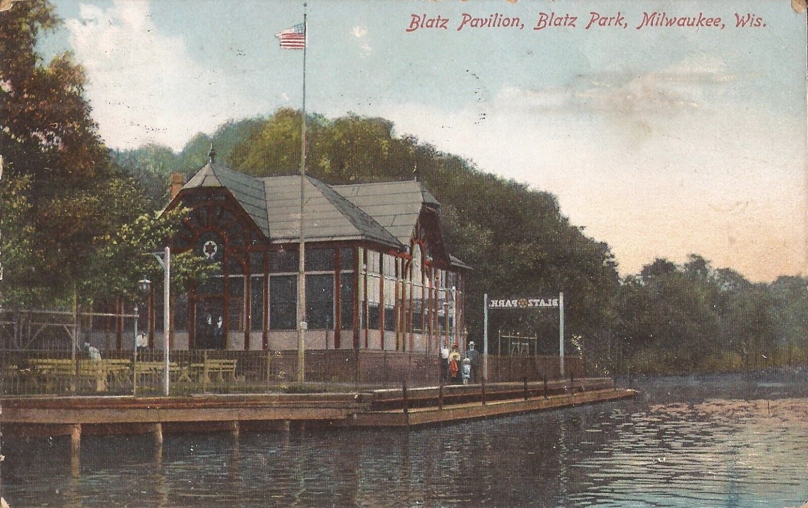 Milwaukee, WISCONSIN - Blatz Park - Blatz Pavilion - 1909 - Flag
