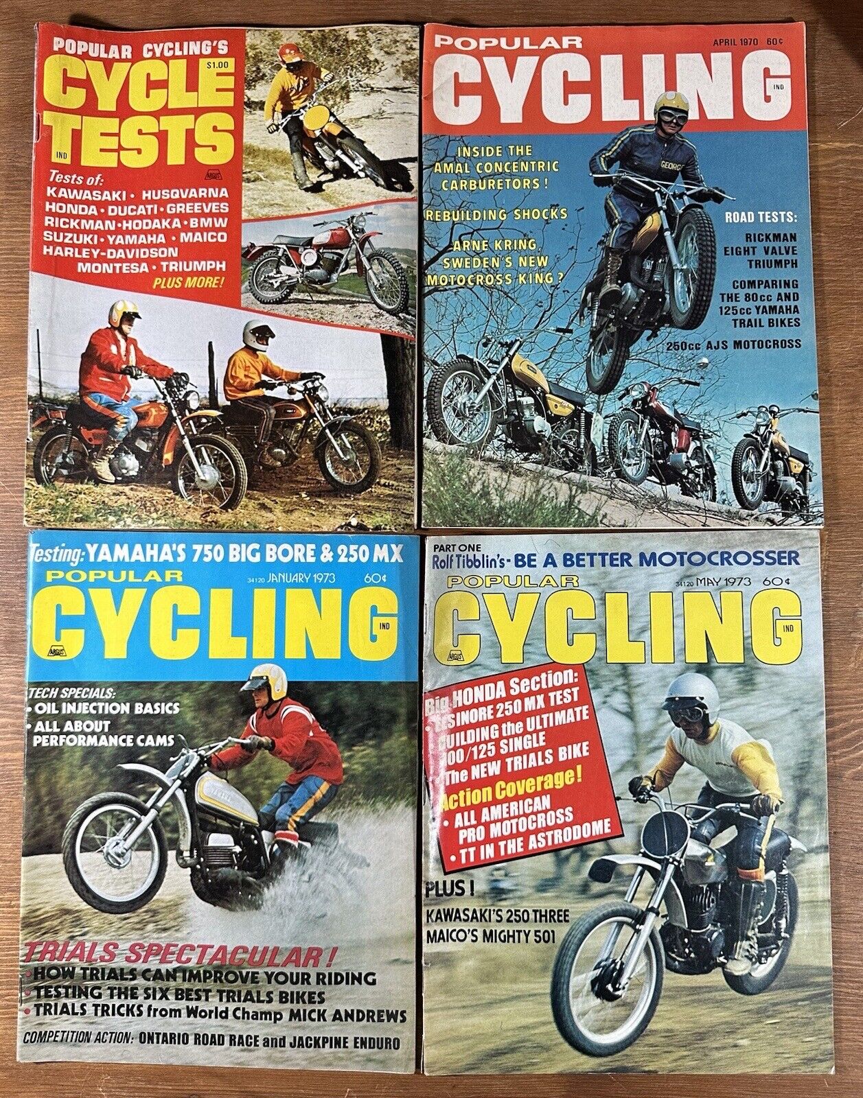 Vintage 1970-1973 Popular Cycling Magazine Lot Of 4 Dirt Bike Motocross Tests