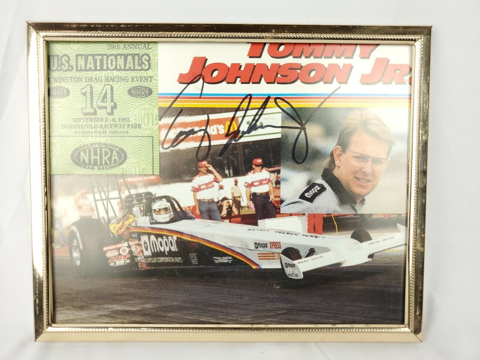 Tommy Johnson Jr Signed NHRA Photo 1993 US Nationals With Ticket Rare