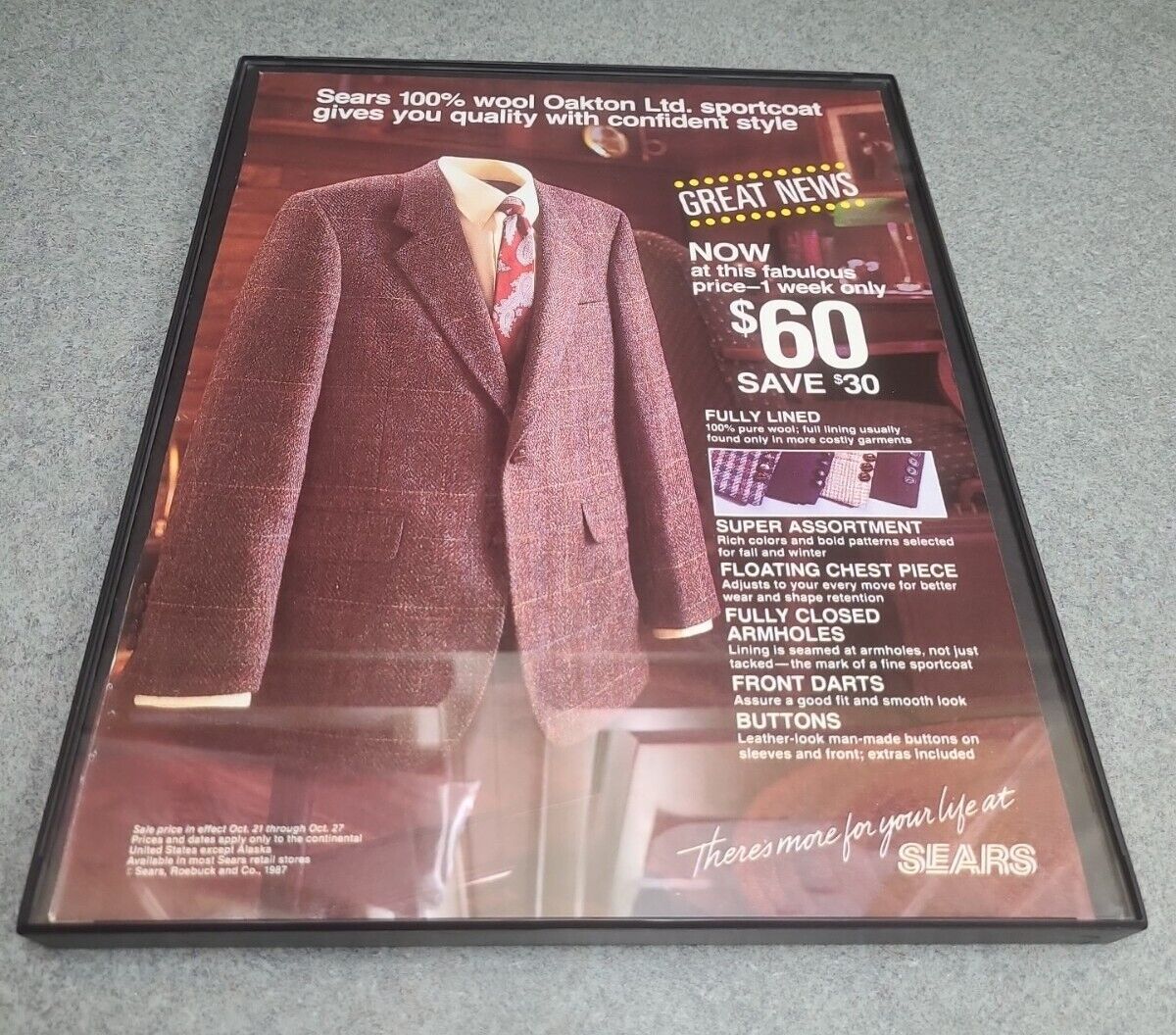 Sears Oakton Ltd. Sportscost Print Ad 1987 Framed 8.5x11 