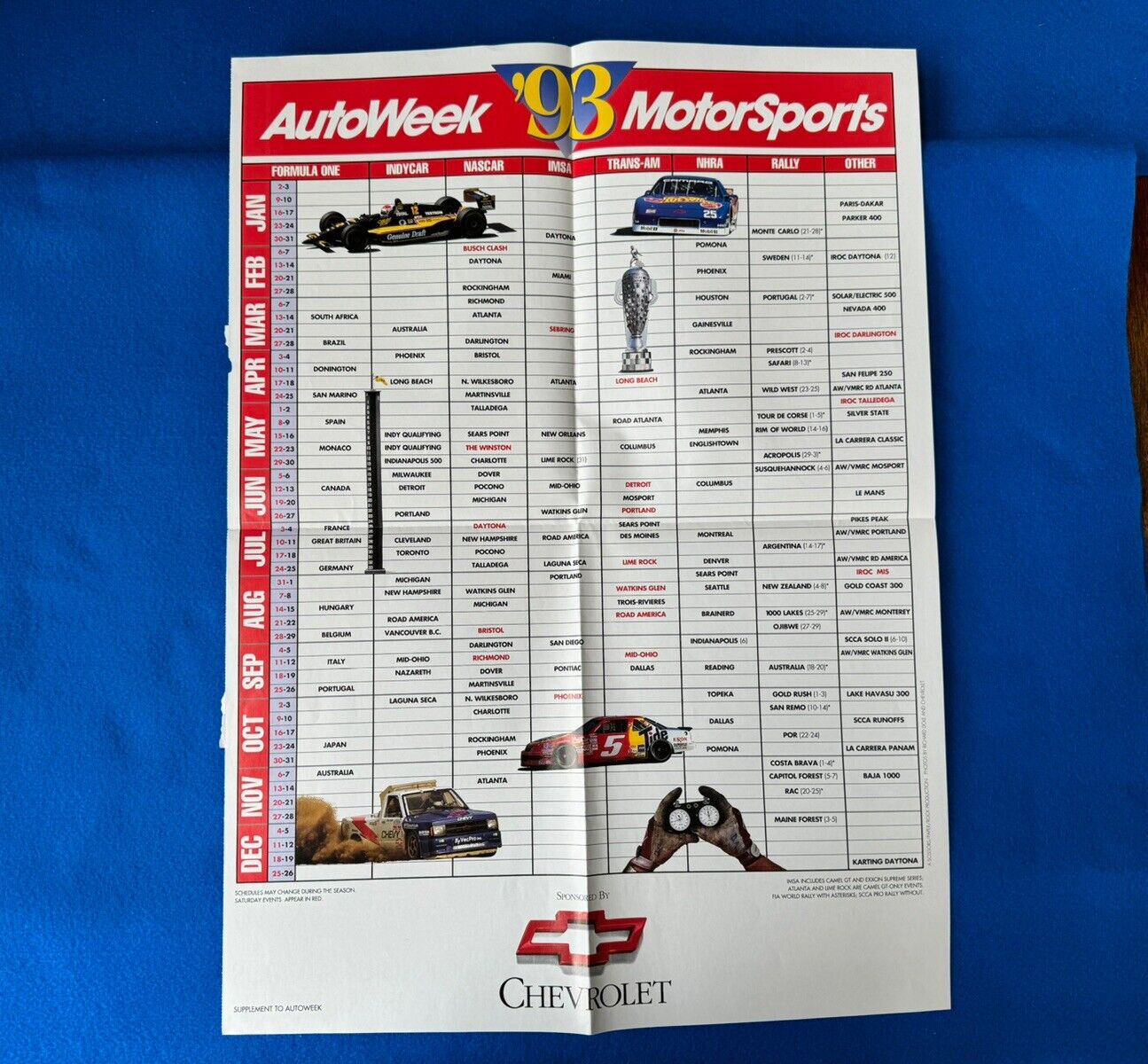 RARE 1993 Chevrolet AutoWeek MotorSports Formula One IndyCar Nascar NHRA Poster