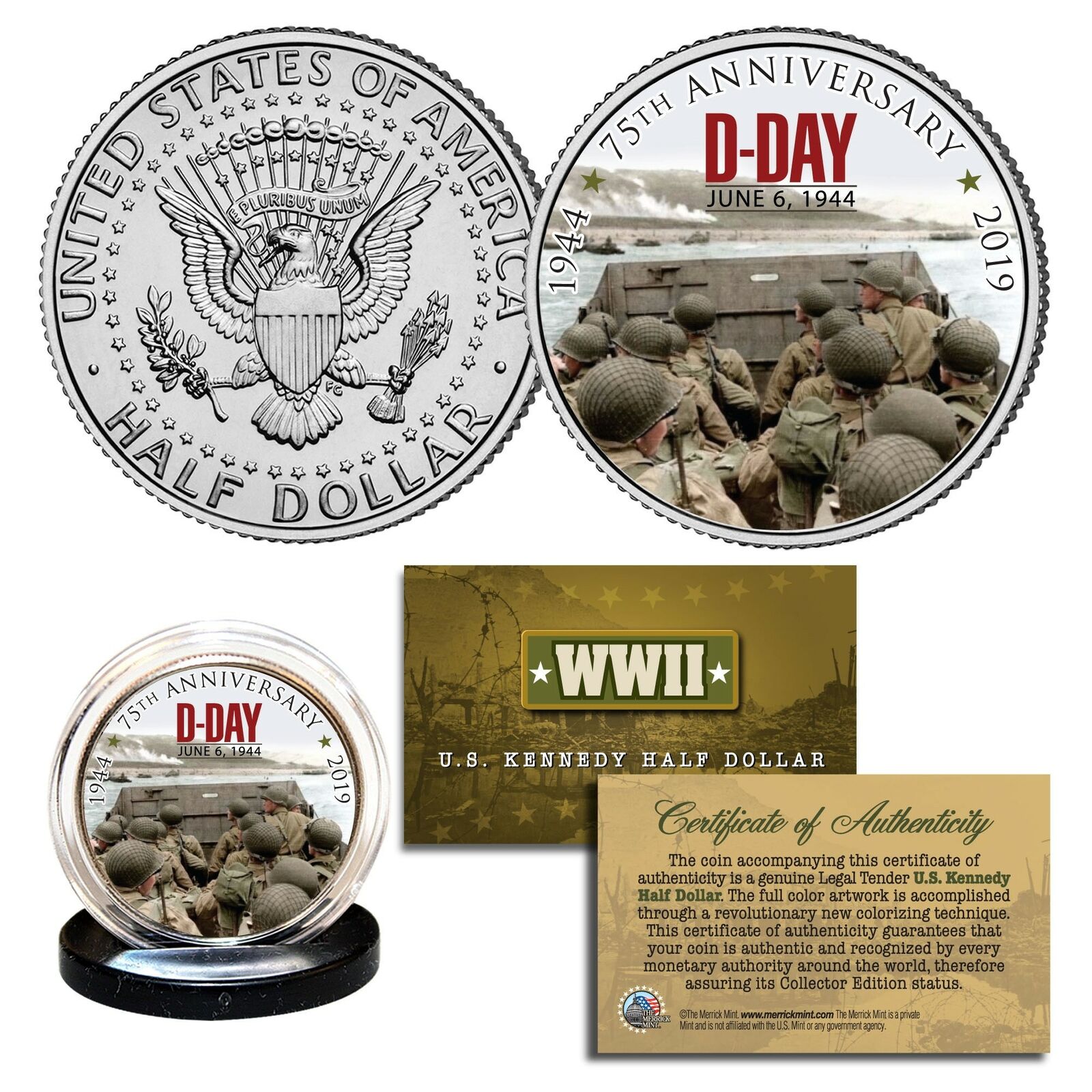World War II - D-DAY Normandy 75th Anniversary 1944 - 2019 JFK Half Dollar Coin