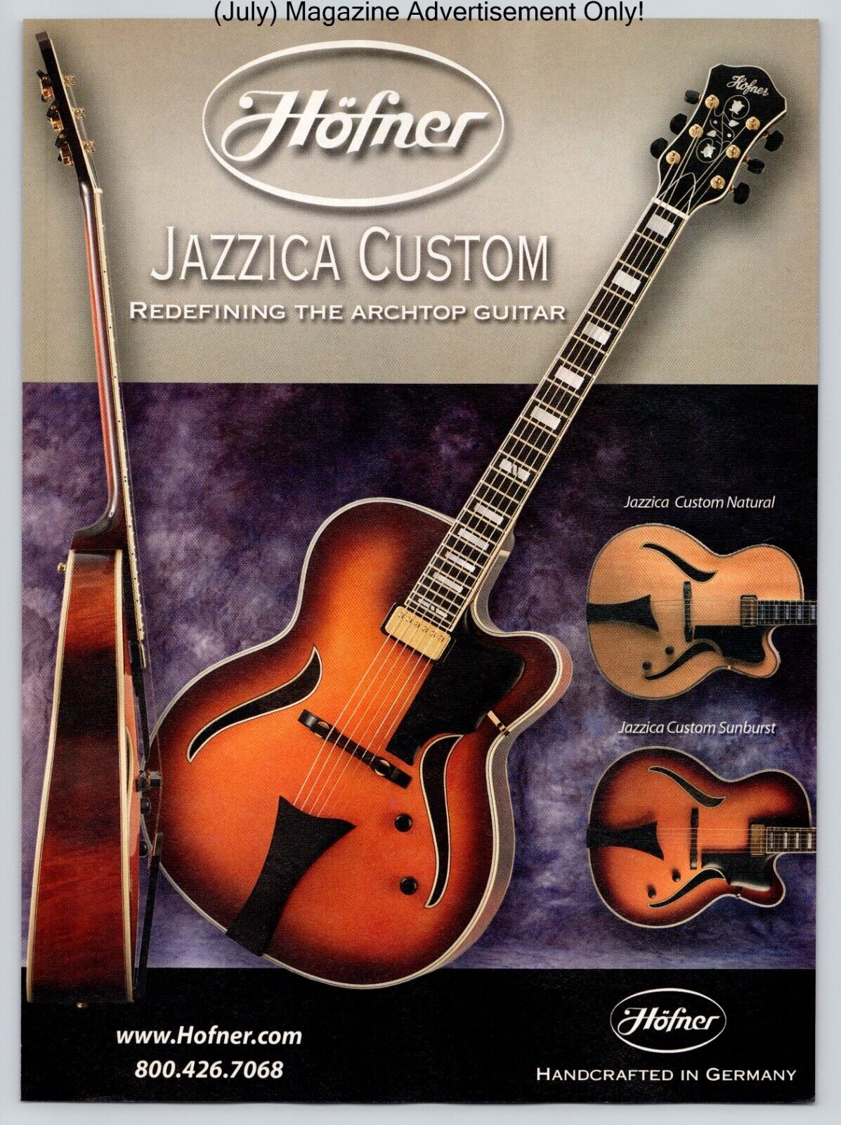 Hofner Jazzica Custom Archtop Guitar Promo 2003 Full Page Print Ad