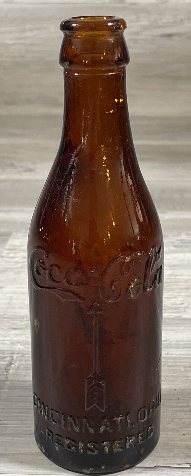 Amber Coca-Cola Straight Sided Arrow Bottle Cincinnati Ohio Coke 6.5 OZ Vintage